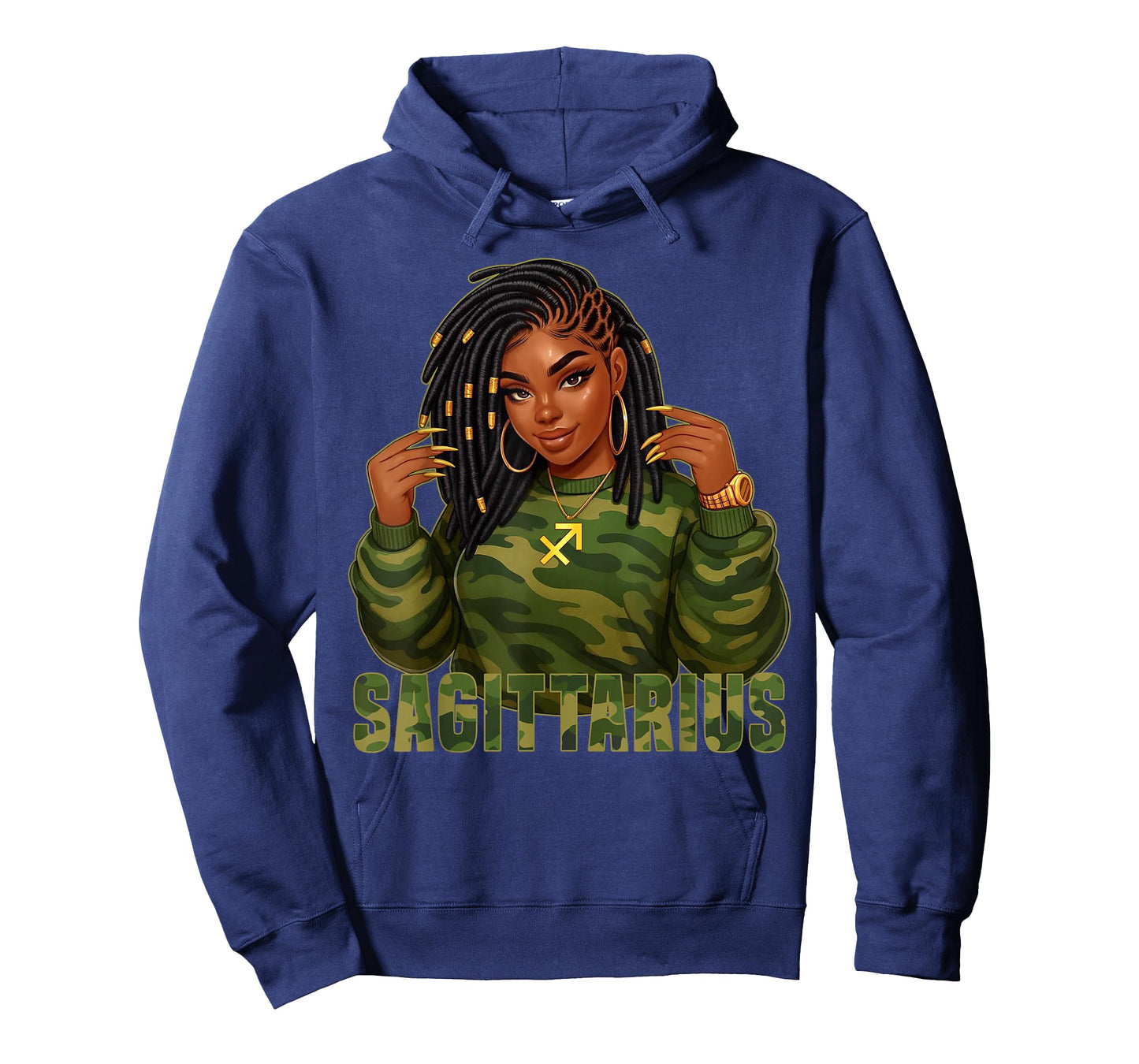 Sagittarius Queen Loc'd Black Woman Camo Zodiac Sign T-Shirt