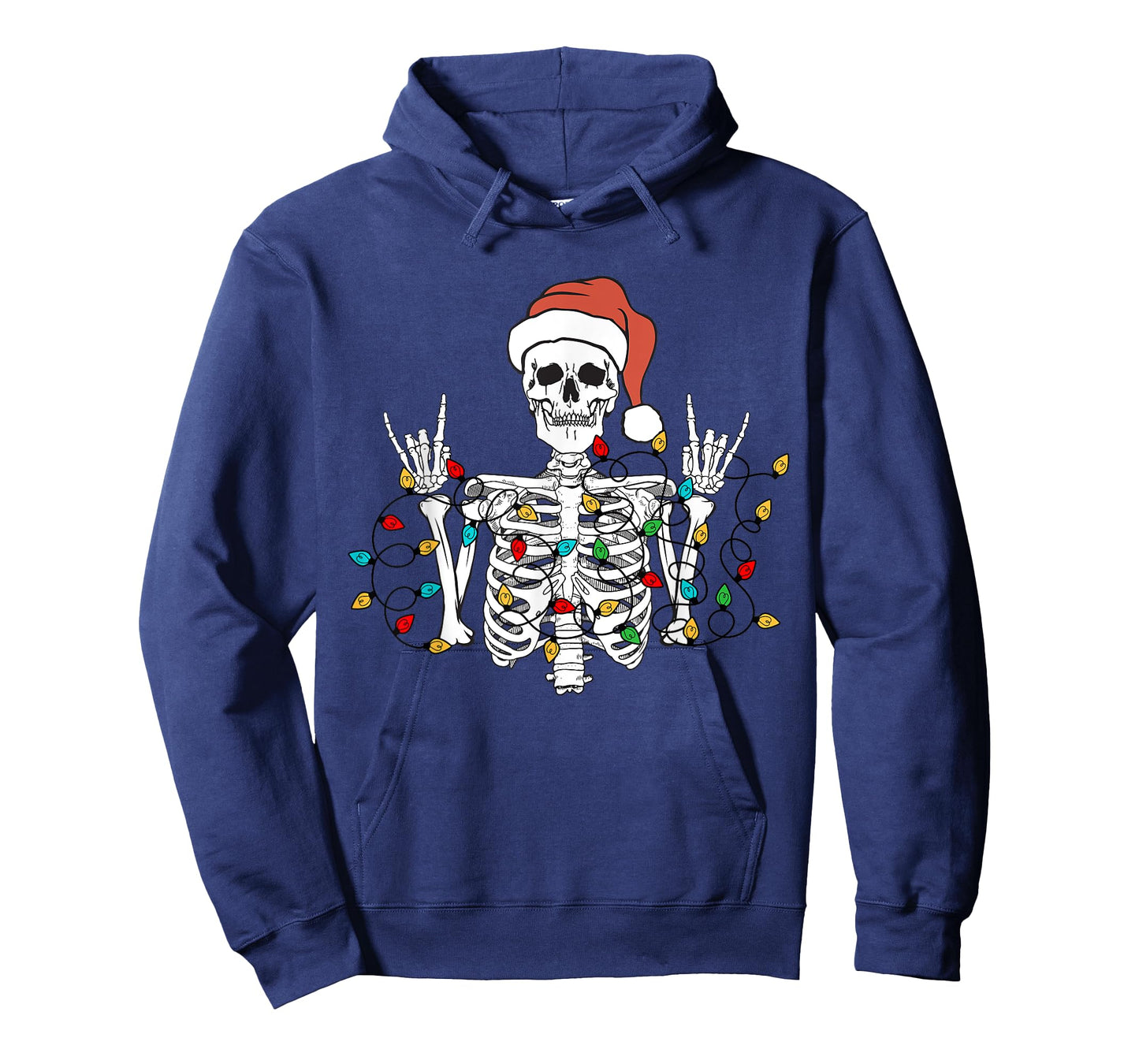 Christmas Skeleton Rocker Wrapped in Xmas Lights Santa Hat T-Shirt