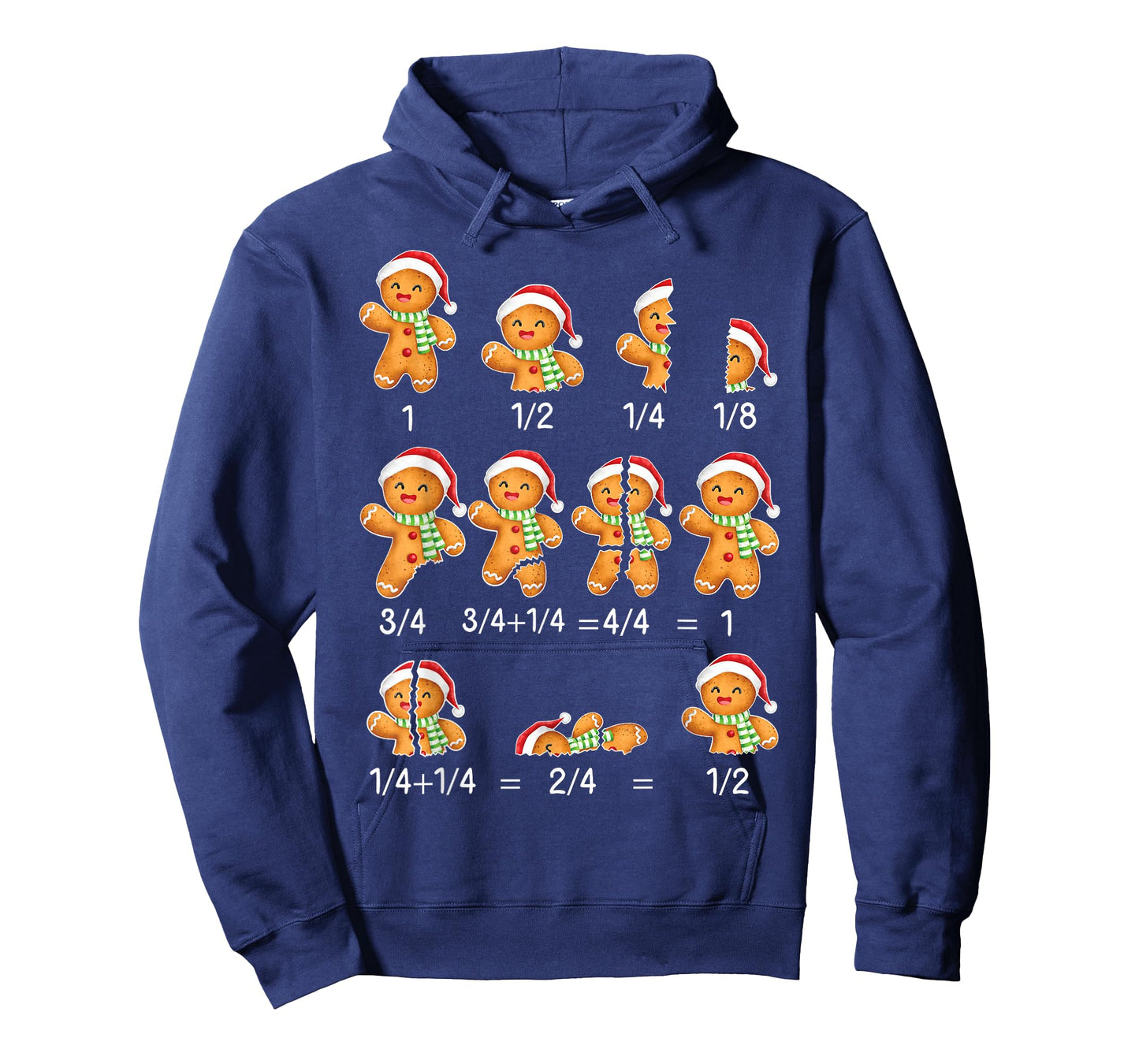 Gingerbread Cookie Santa Hat Fraction Math Teacher Xmas T-Shirt