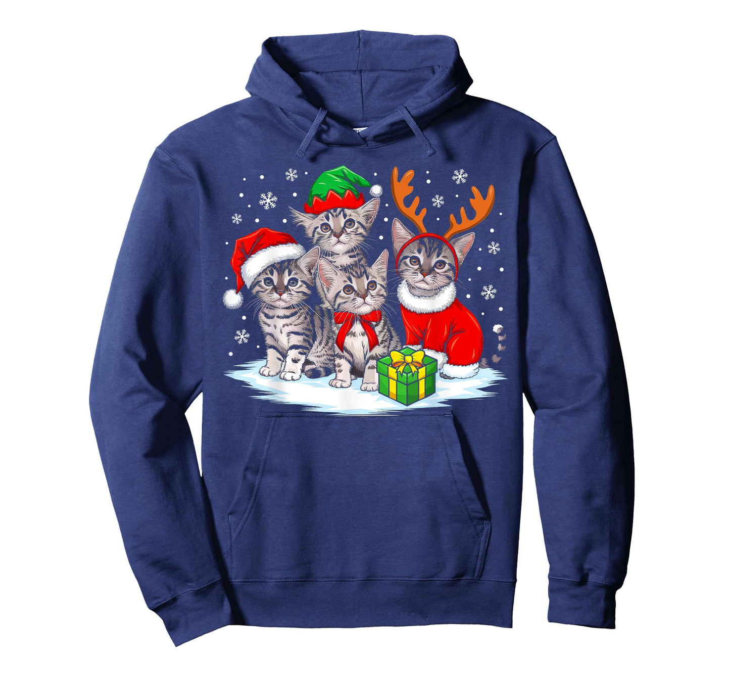 Cat Christmas Lights Reindeer Santa Hat Christmas Cat Lover T-Shirt for Men Women Kids