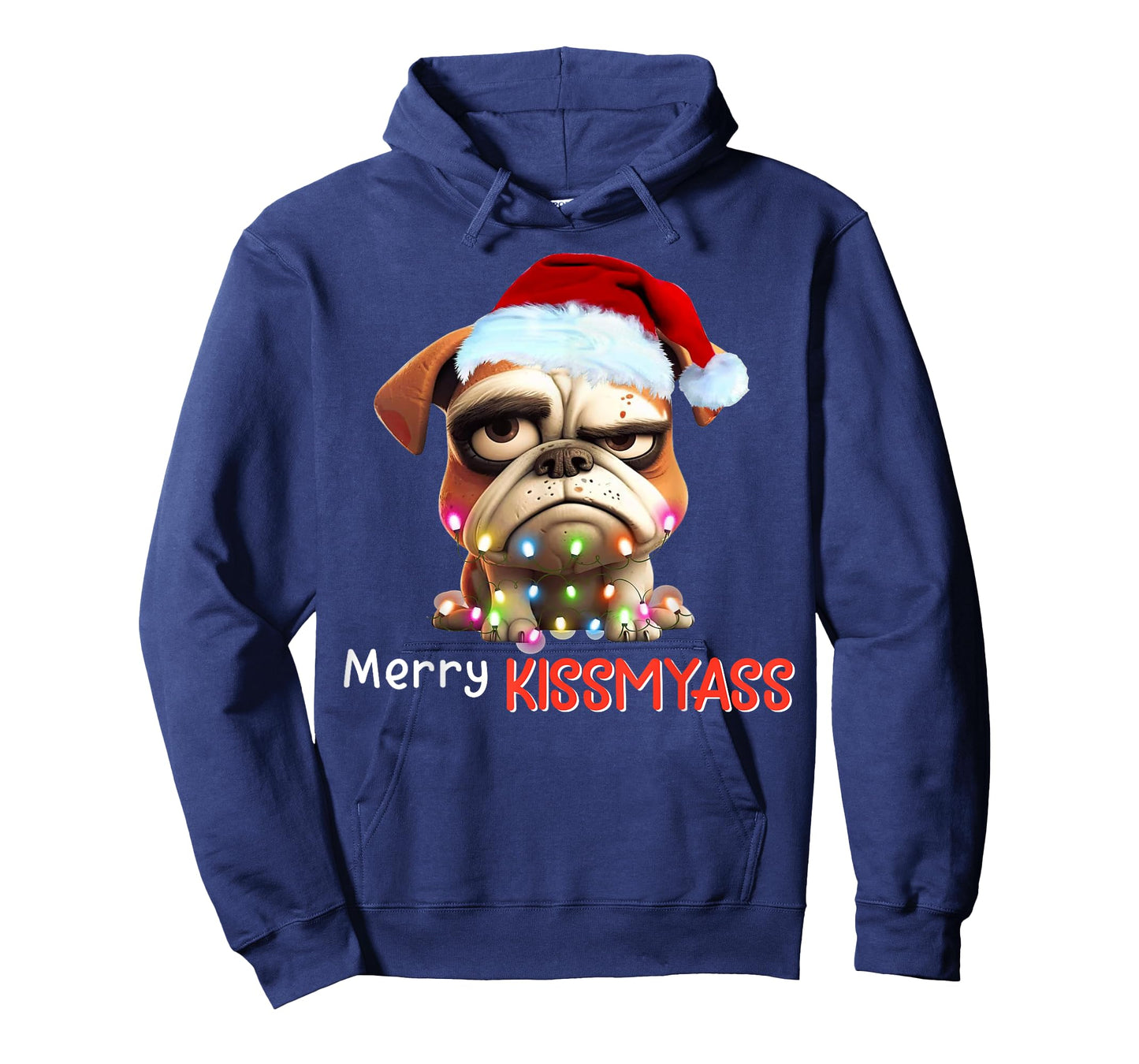 Merry Kissmyass Funny Pug Santa Christmas Light T-Shirt