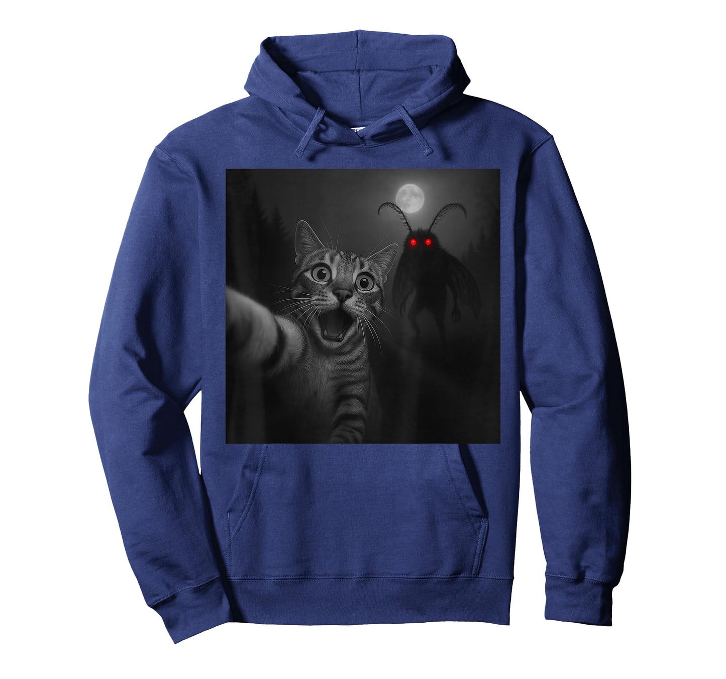 Funny Halloween Surprised Scared Cat Selfie Mothman Cryptid T-Shirt