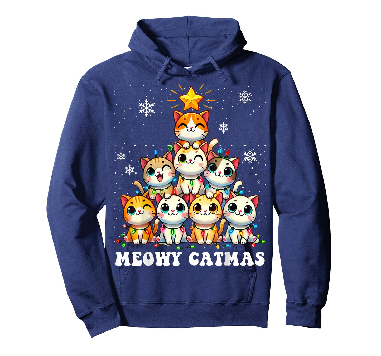 Meowy Catmas Funny Christmas Tree Lights Cute Cat Lover Xmas Men Women Kids T-Shirt