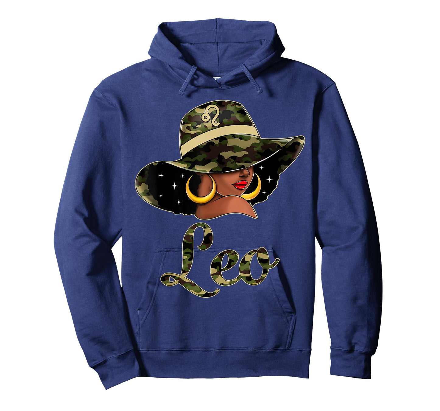 Leo Queen Black Woman With Hat Camo Afro Woman Zodiac T-Shirt