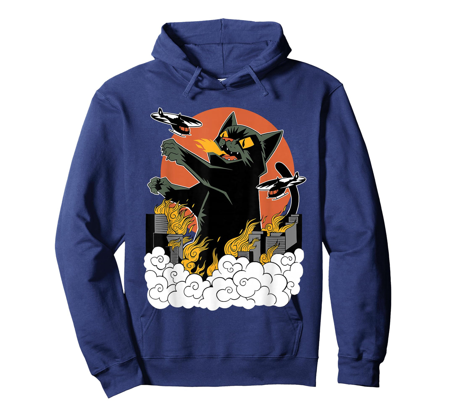 Black Japanese Catzilla Sunset T-Shirt - Classic Fit, Crew Neck, Cotton & Polyester Blend