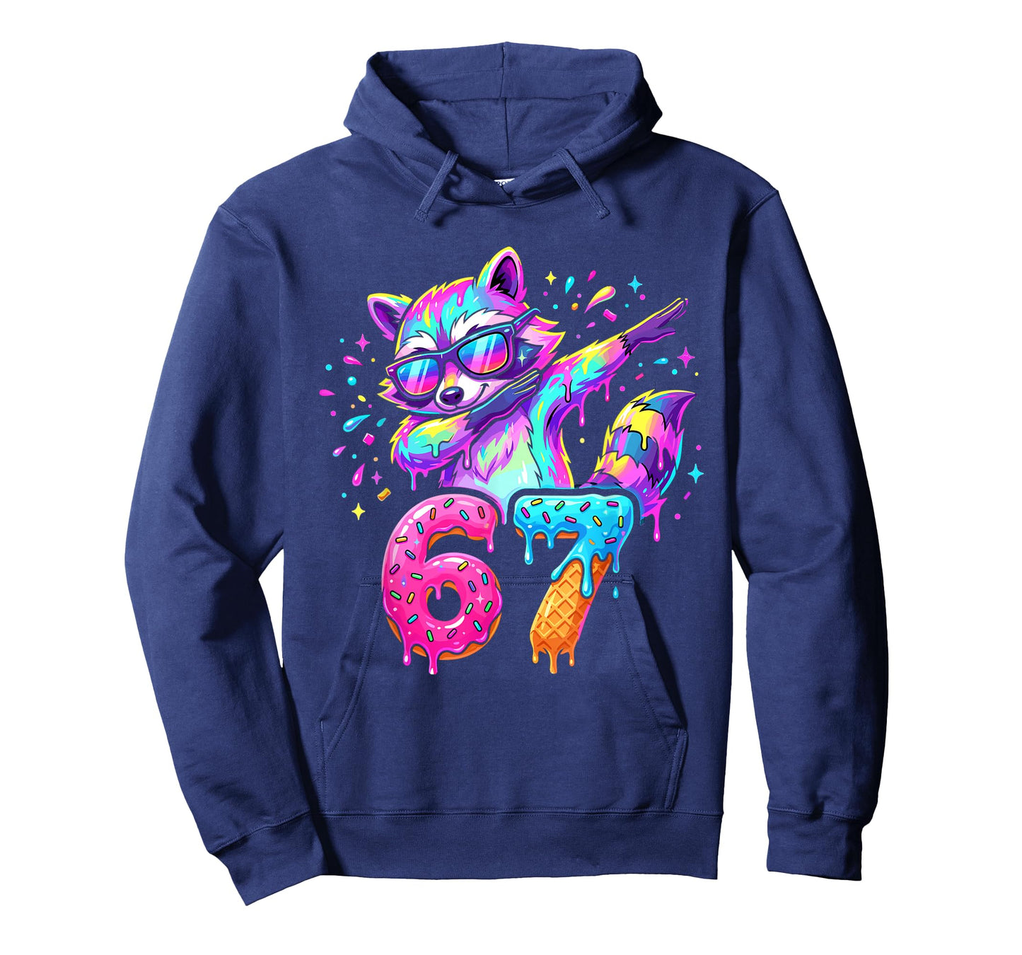 67 Funny Dabbing Raccoon 6 7 Dripping Ice Cream Meme T-Shirt