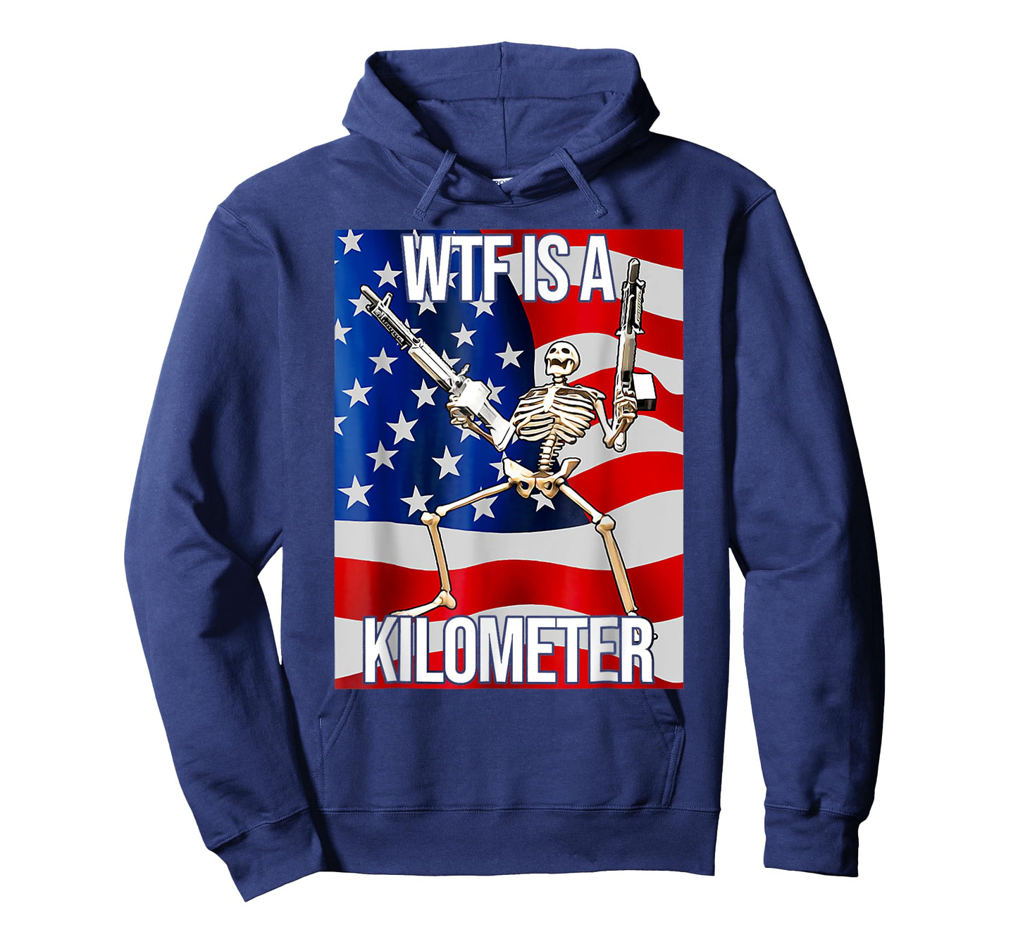 Funny WTF Is A Kilometer USA American Flag Skeleton US T-Shirt for Women Men