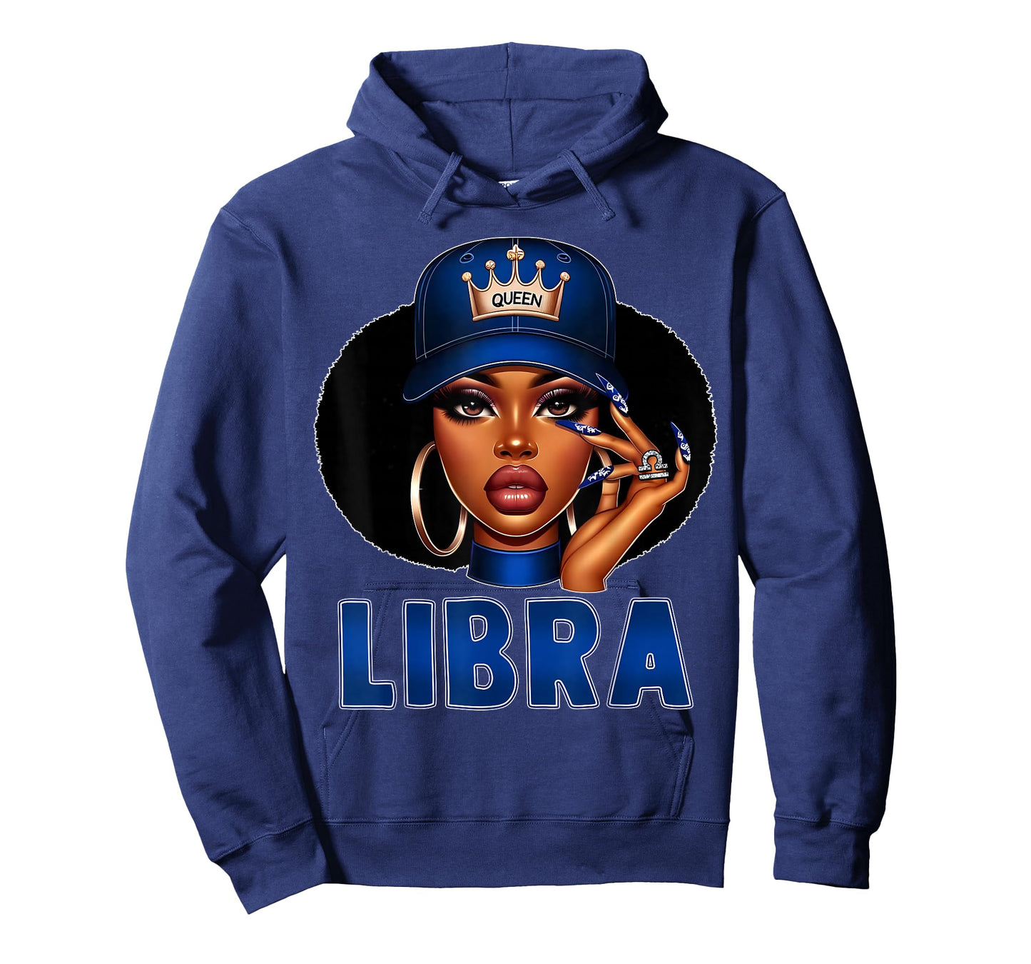 Libra Queen Black Woman with Cap Crown Afro Girl Zodiac T-Shirt