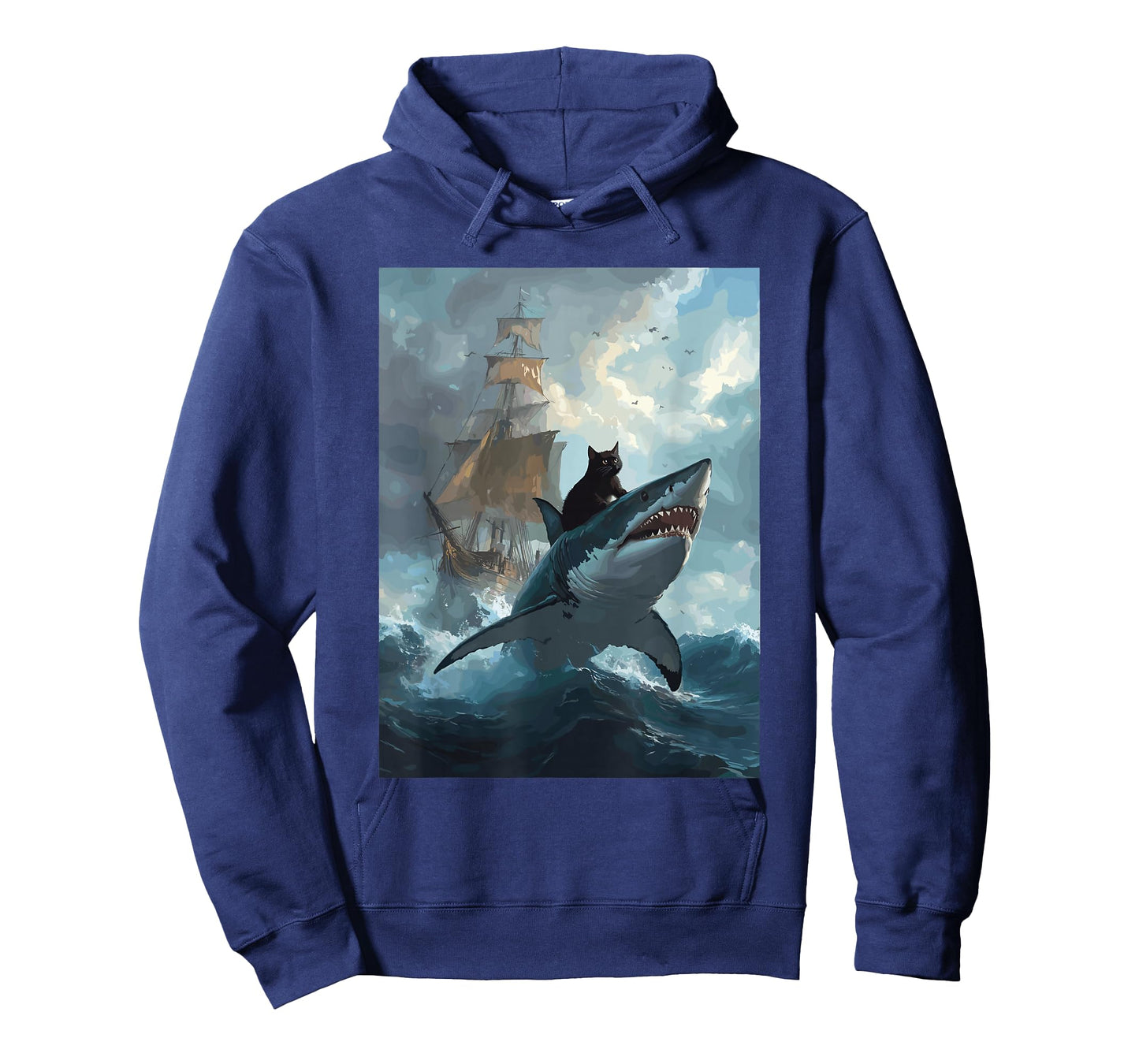 Cat Riding Shark Funny Art and Cat Lover Funny Cat and Shark T-Shirt