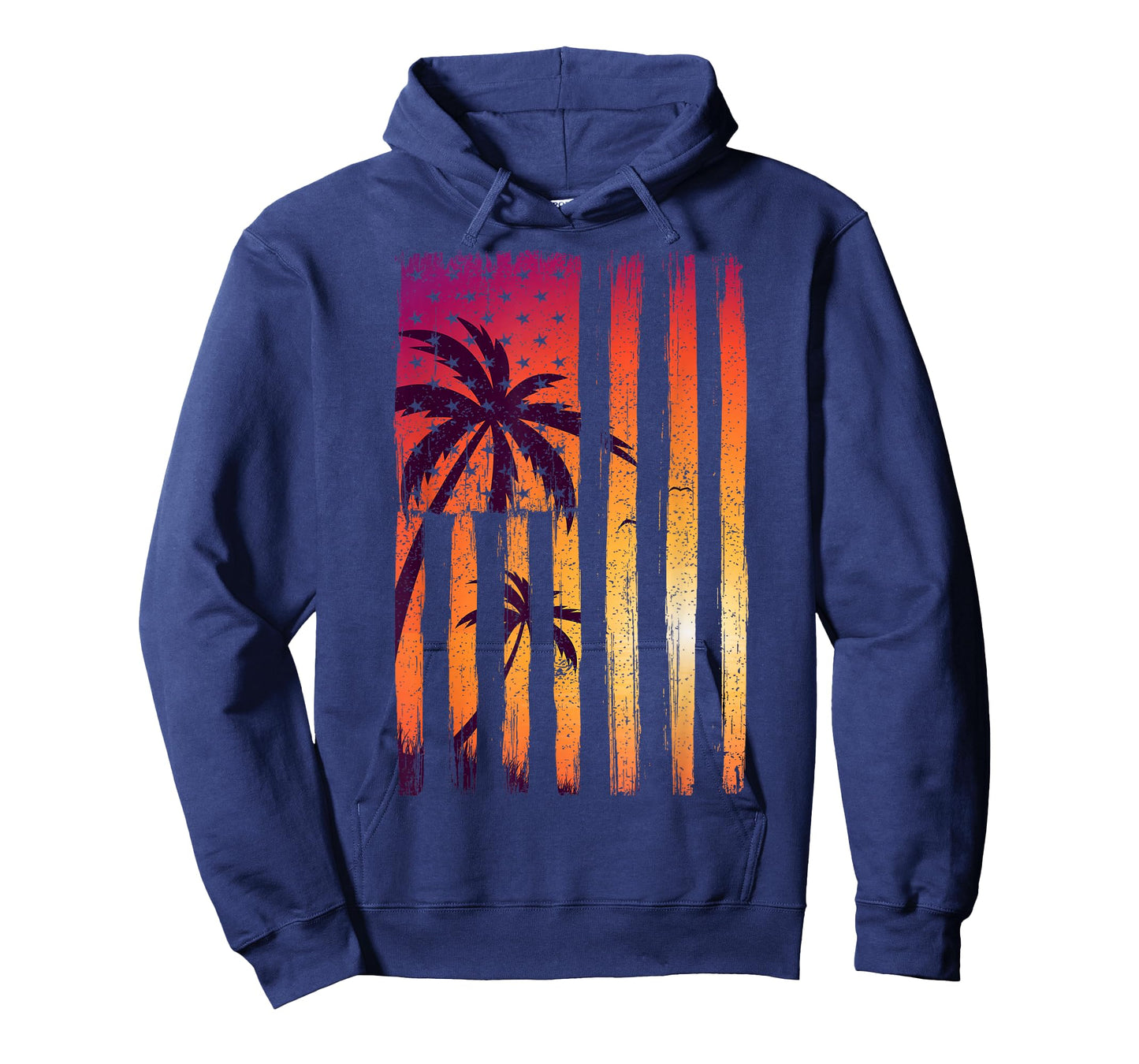 Summer Sunset Palm Trees American Flag Cool Spring Beach T-Shirt