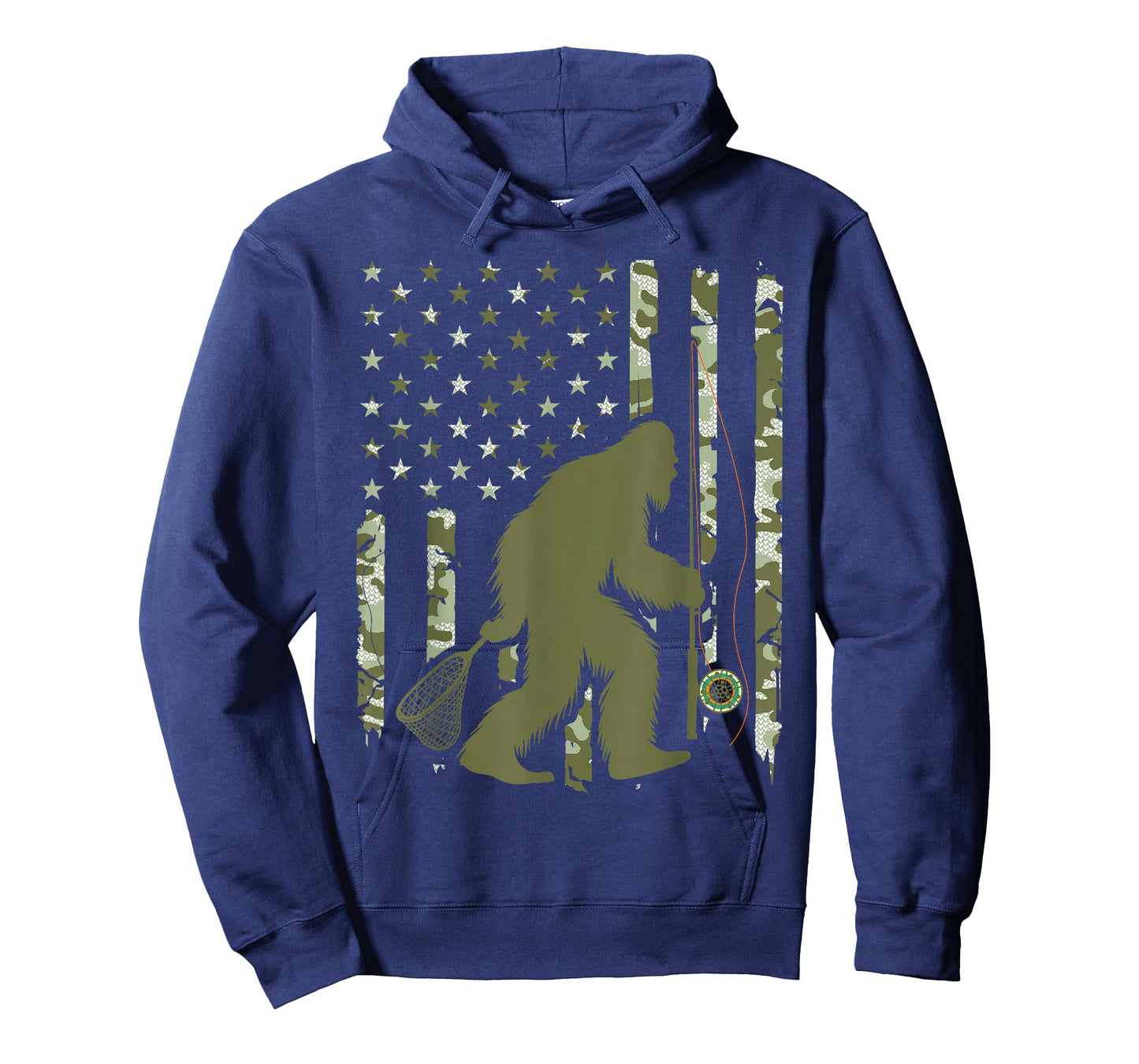 Bigfoot Sasquatch Fly Fishing American Flag Camo Vintage T-Shirt