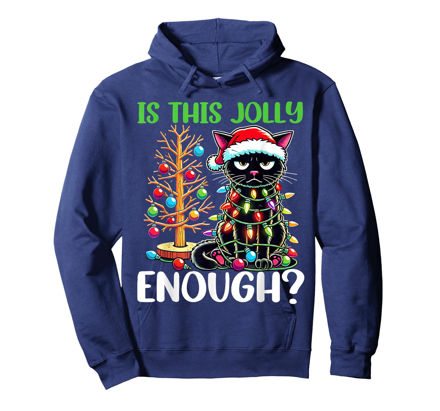 Is This Jolly Enough Funny Black Cat Christmas Tree Lights T-Shirt