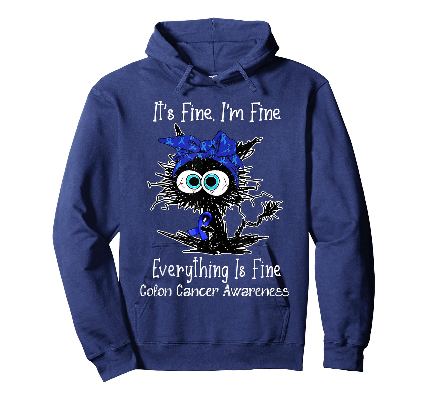 Black Cat Its Fine I'm Fine Colon Cancer Awareness T-Shirt