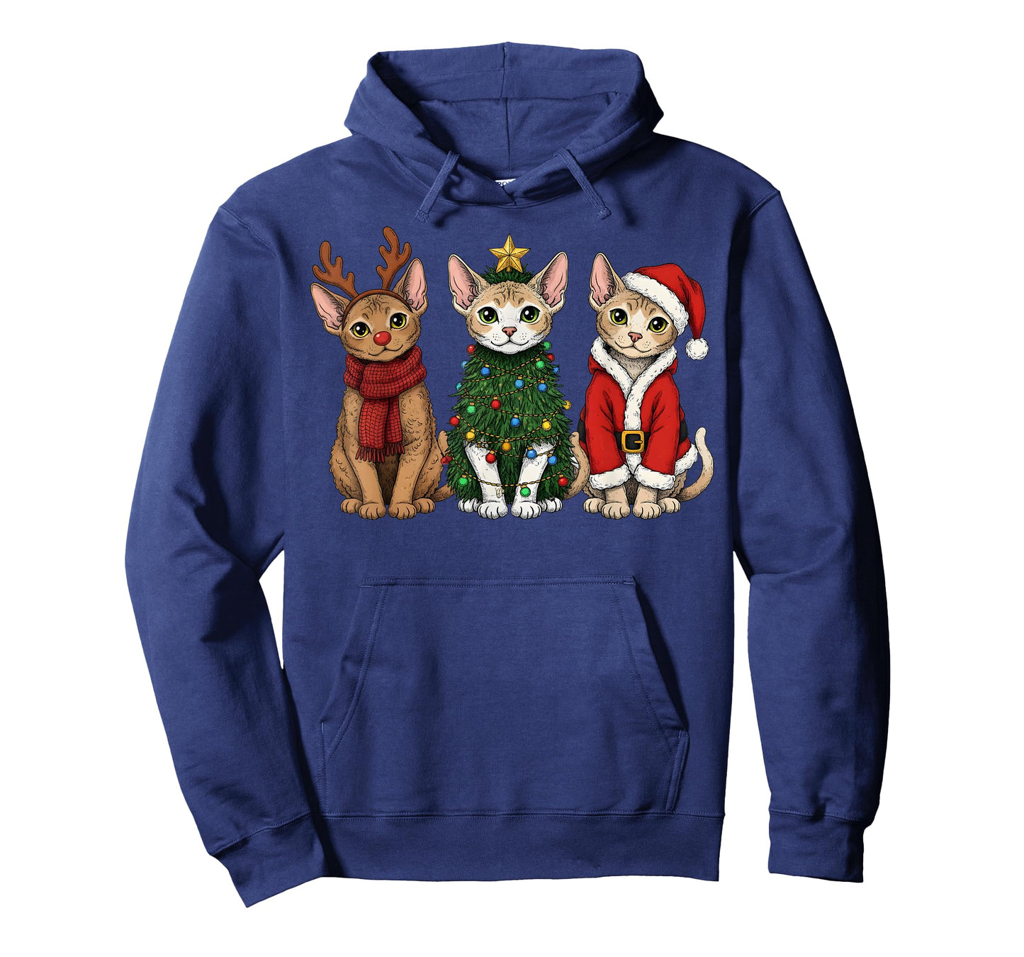 Retro Christmas Devon Rex Cat Santa Reindeer T-Shirt
