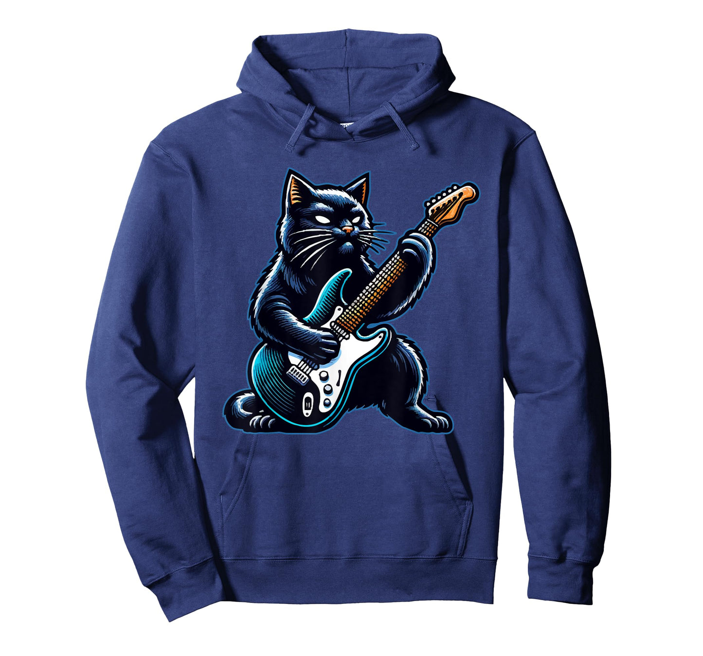 Black Cat Playing Guitar Rock and Roll Rock Star Design T-Shirt