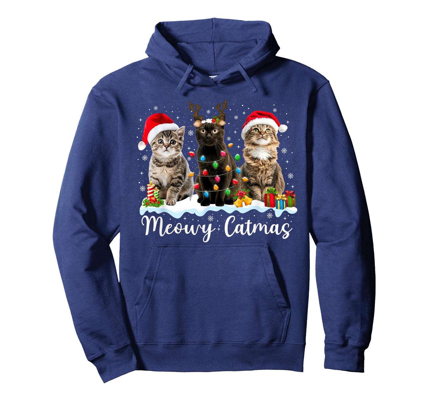 Meowy Catmas Cat Christmas Lights Xmas Pajamas Cat Lover Men Women Kids T-Shirt