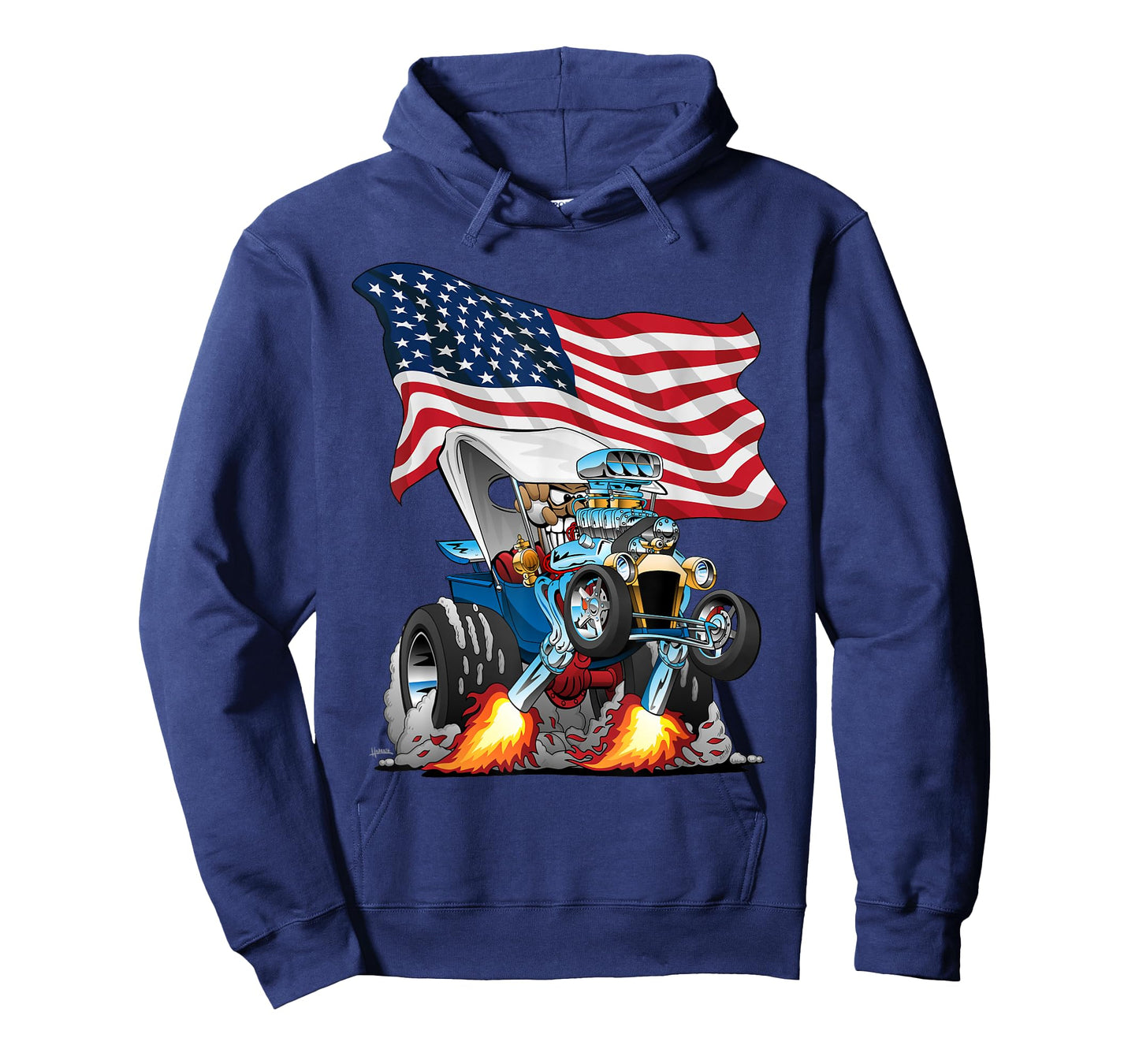 T-bucket Style Car Hotrod USA Flag Patriotic Cartoon Design T-Shirt
