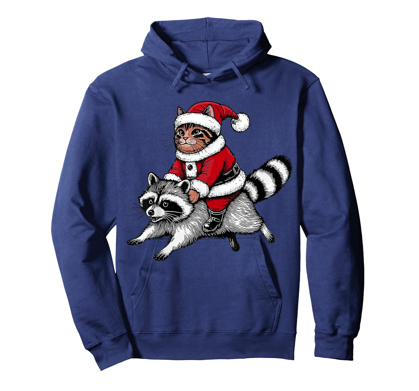 Santa Cat Riding A Raccoon Christmas Men Women Kids T-Shirt