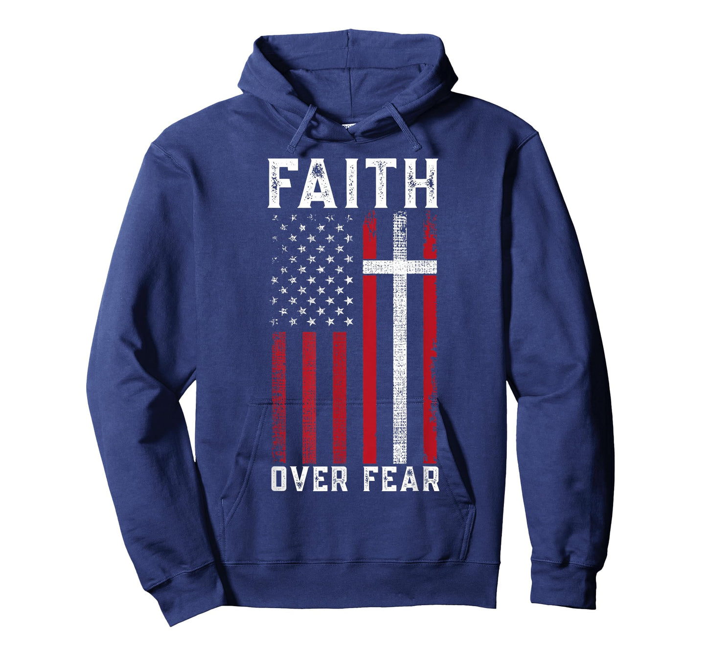 Inspirational Faith Over Fear USA Flag Christian Cross Jesus T-Shirt