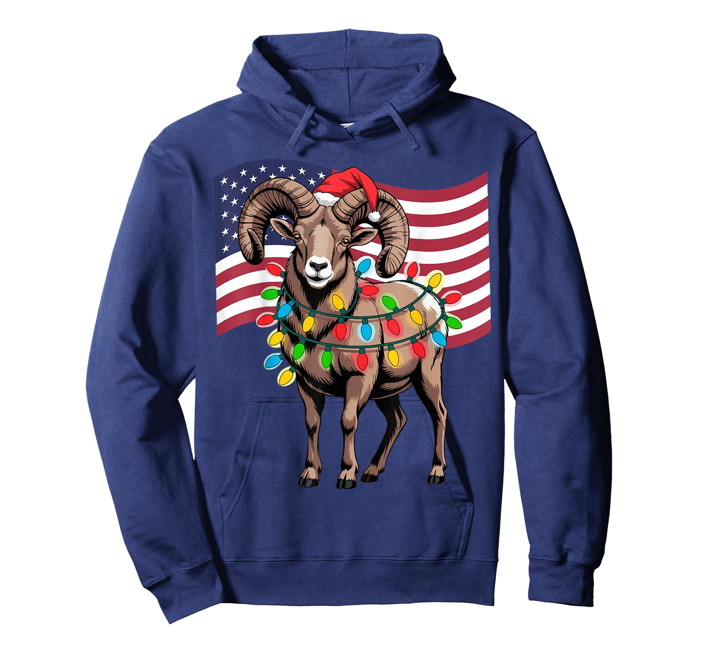 Christmas Desert Bighorn Sheep Ram USA Flag Santa Hat Funny T-Shirt