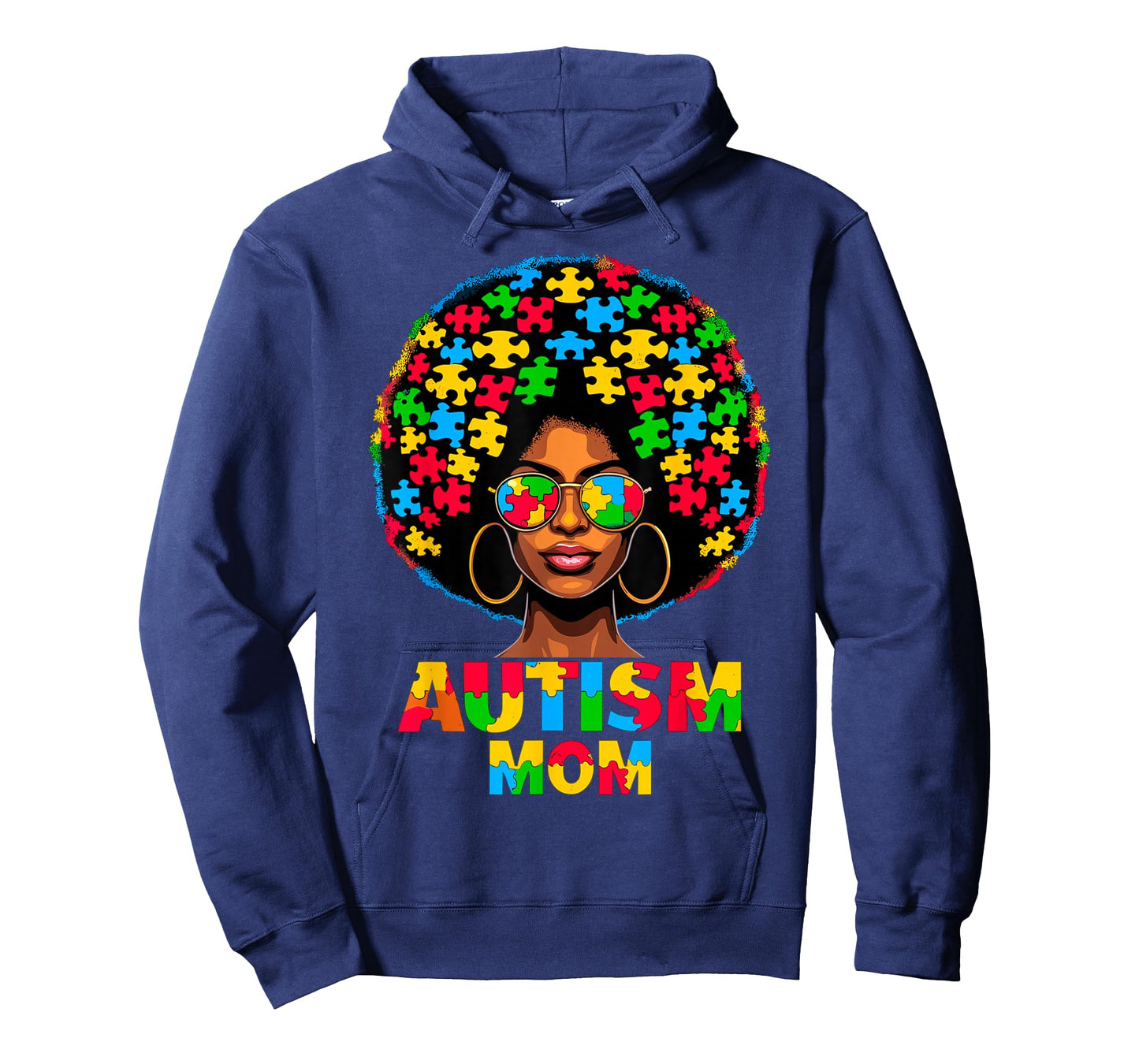 Black Afro Mom American Autism Awareness T-Shirt