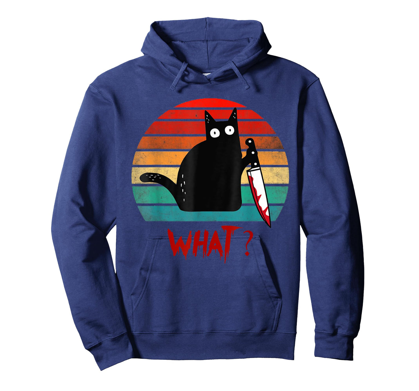 Vintage Cat What? Funny Black Cat Murderous Cat With Knife T-Shirt for Men Women Kids