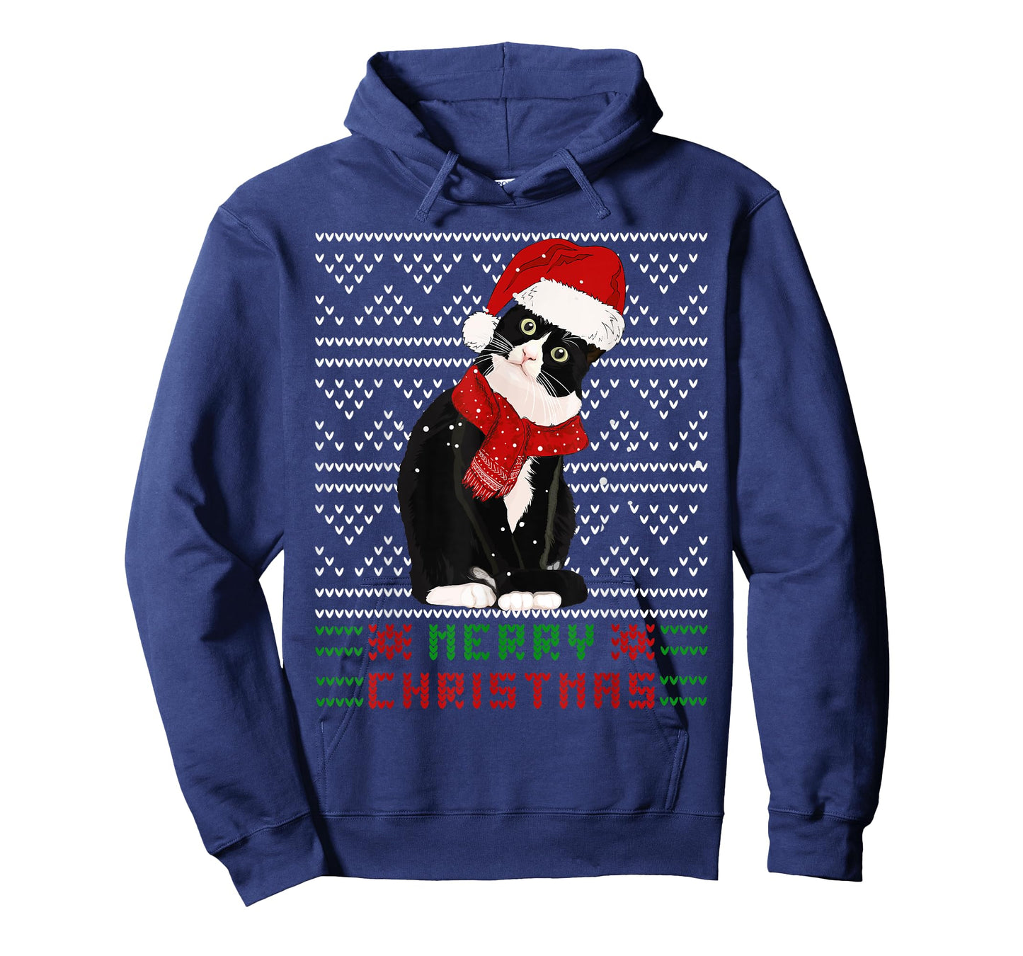 Ugly Christmas Black Cat Santa Hat Scarf Cute Tuxedo Cat Men Women Kids T-Shirt