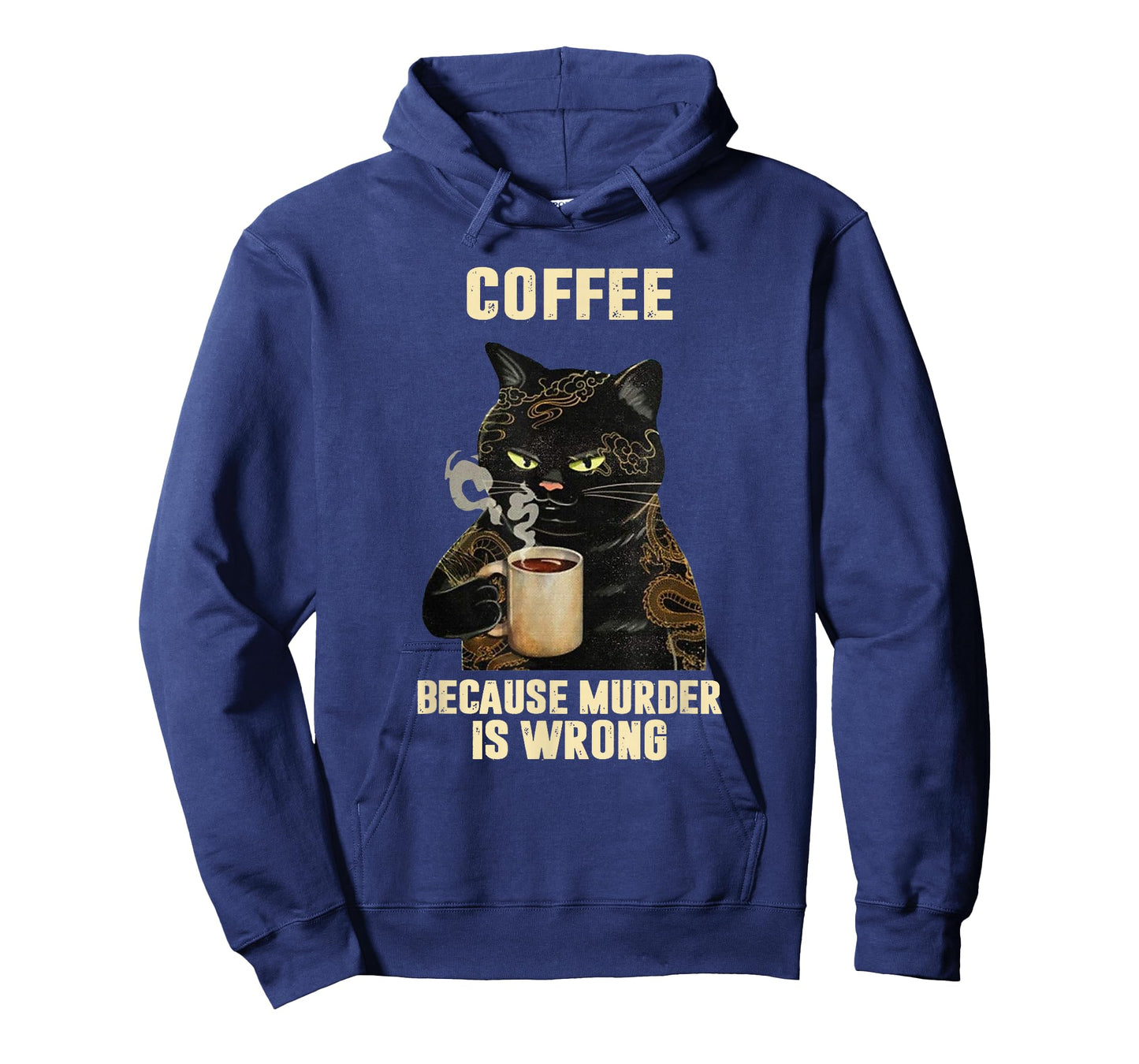 Black Cat Drinking Coffee Because Murder is Wrong Vintage T-Shirt Small