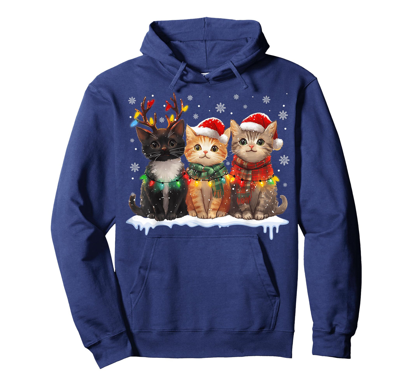 Santa Cat Light Reindeer Christmas Cat Lover Pajamas T-Shirt