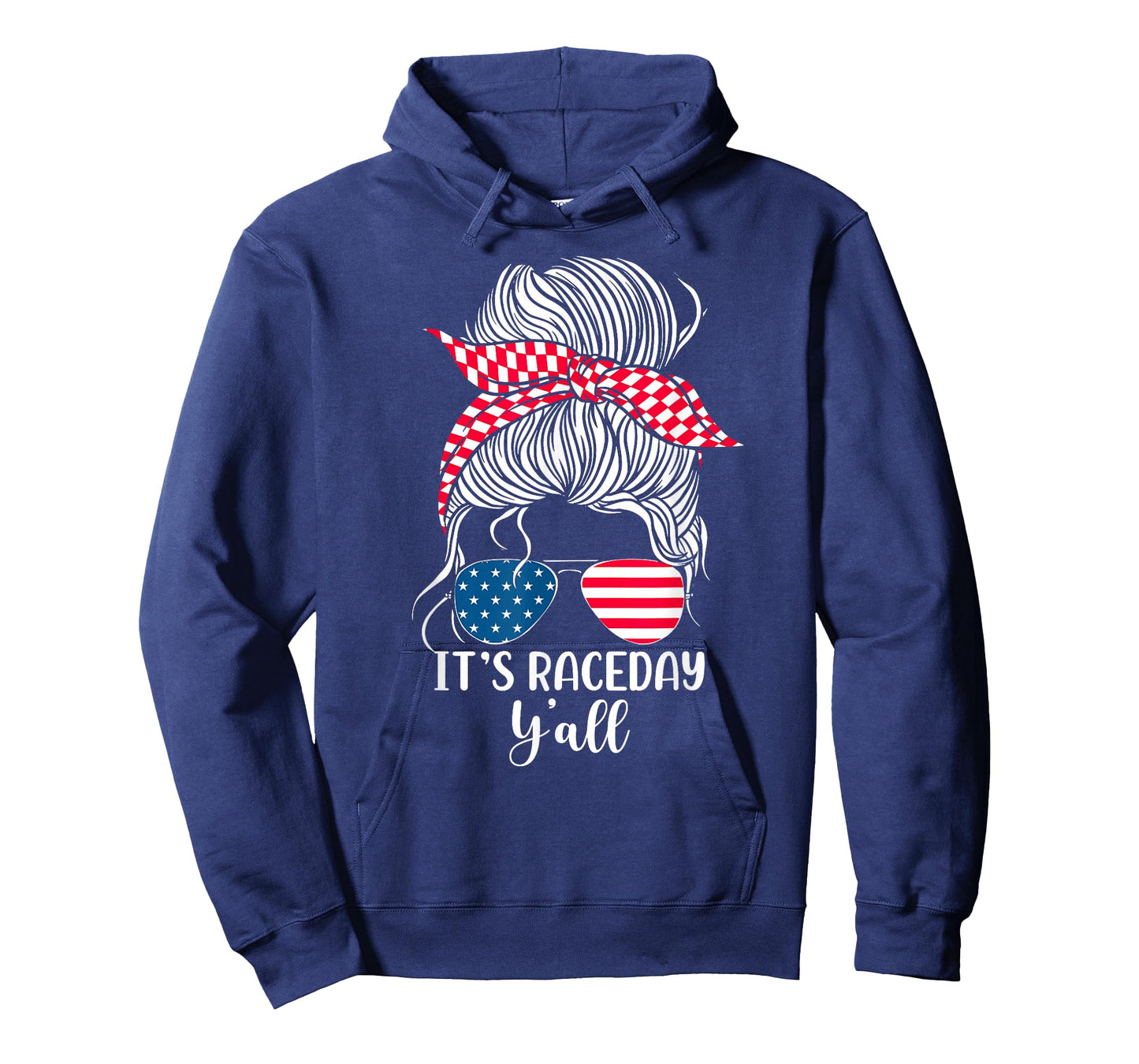 Dirt Track Racing Race Girl USA American Flag Glasses Bun T-Shirt