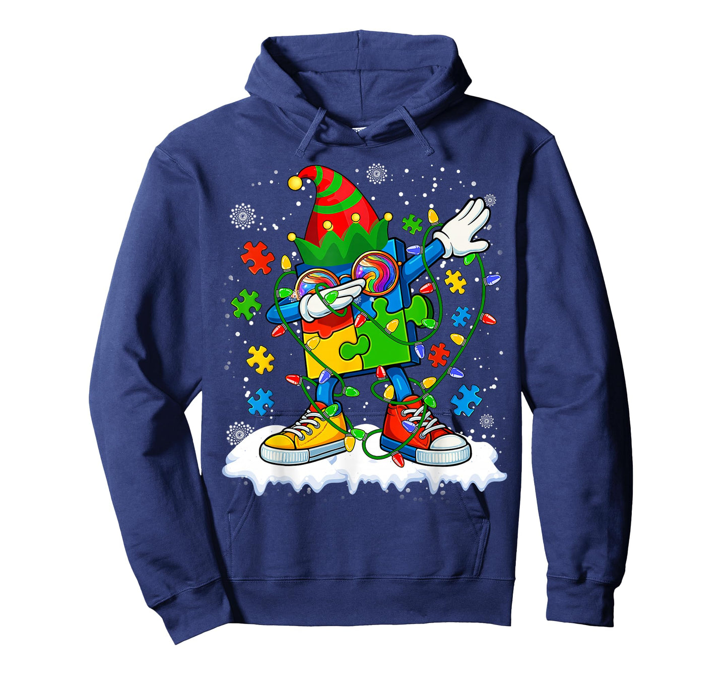 Dabbing Autism Christmas Tree Lights Xmas Men Women Kids T-Shirt