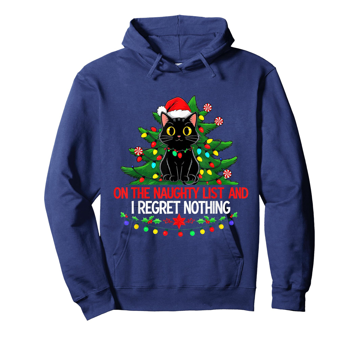 Funny Christmas Cat On The Naughty List I Regret Nothing T-Shirt