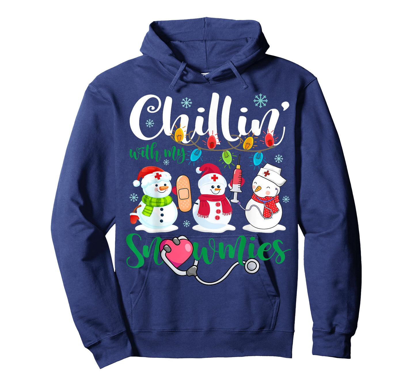 Chillin With My Snowmies Nurse Stethoscope Light Christmas T-Shirt