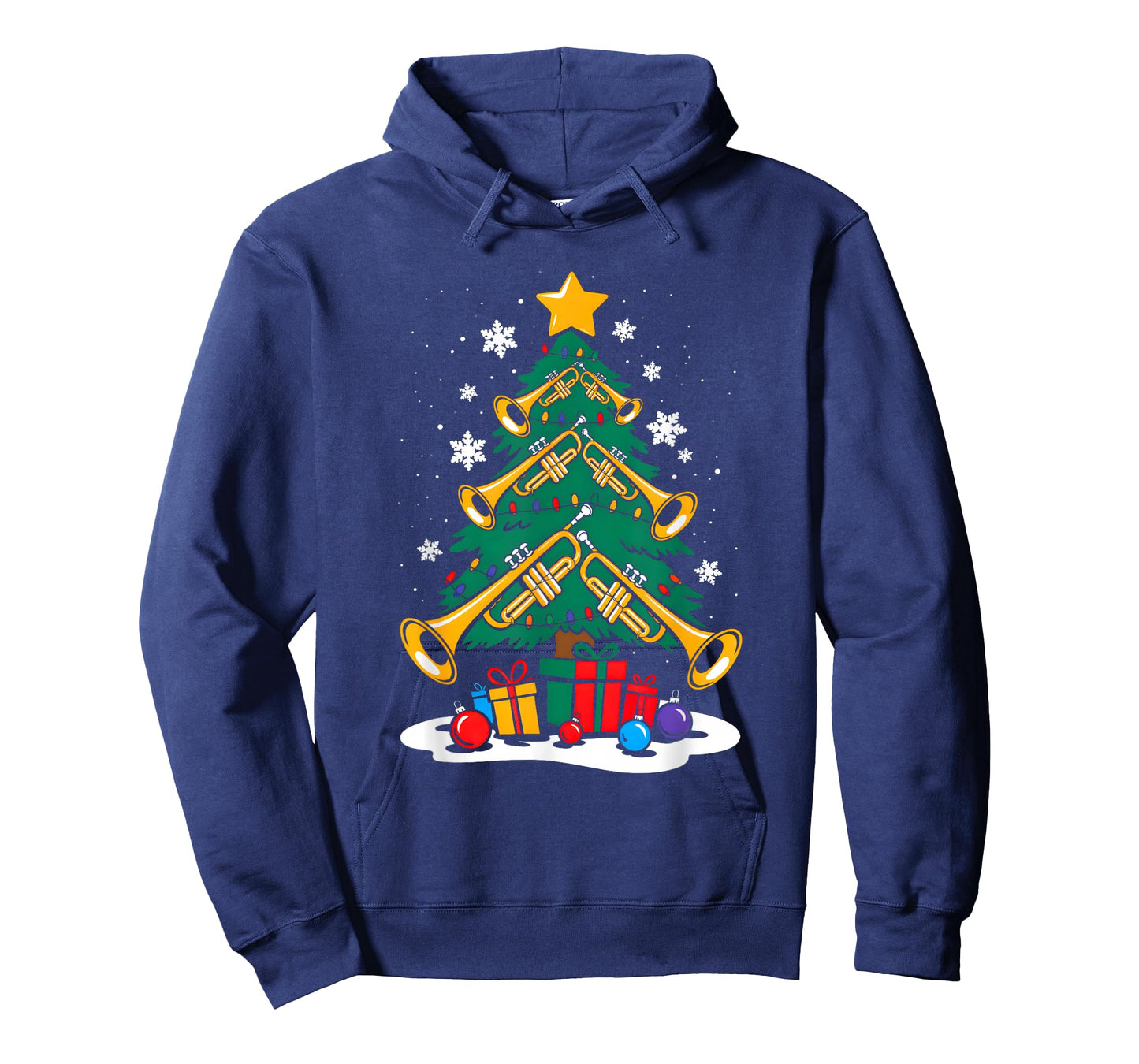 Christmas Trumpet Player Xmas Tree Funny Music Lover Santa T-Shirt