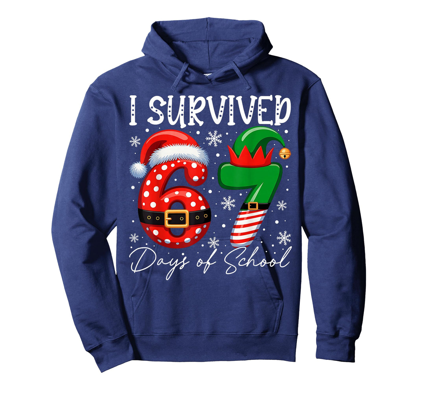 I Survived 67 Day of School Funny 67 Xmas Santa Elf Hat Meme T-Shirt