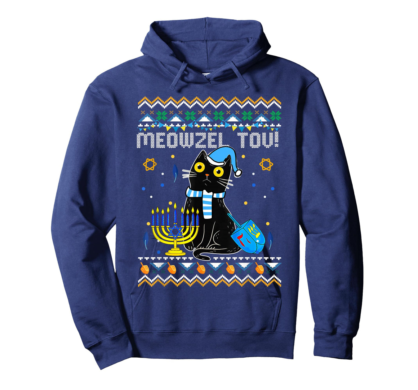 Funny Happy Hanukkah Hanukkat Meowzel Tov Jewish Cat Menorah T-Shirt