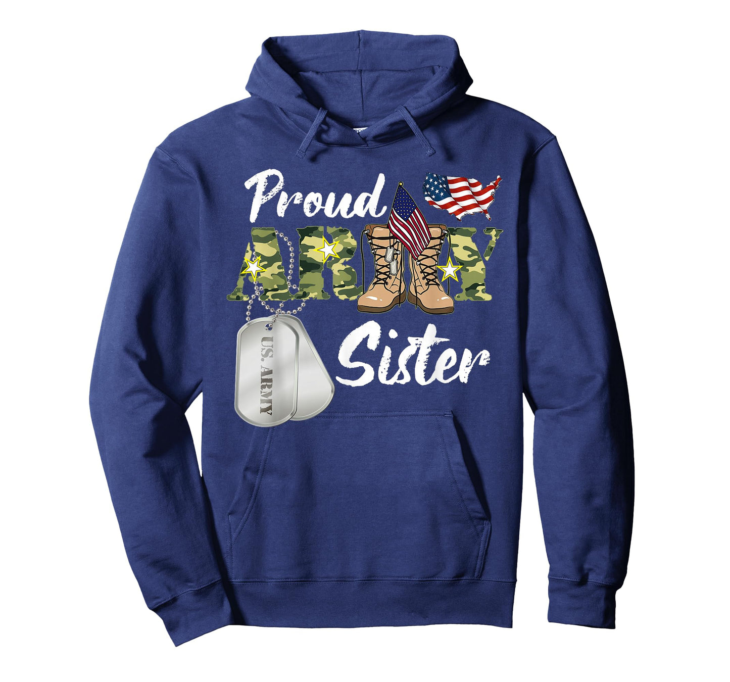 Proud Army Sister Military Sister with Dog Tag US Flag T-Shirt