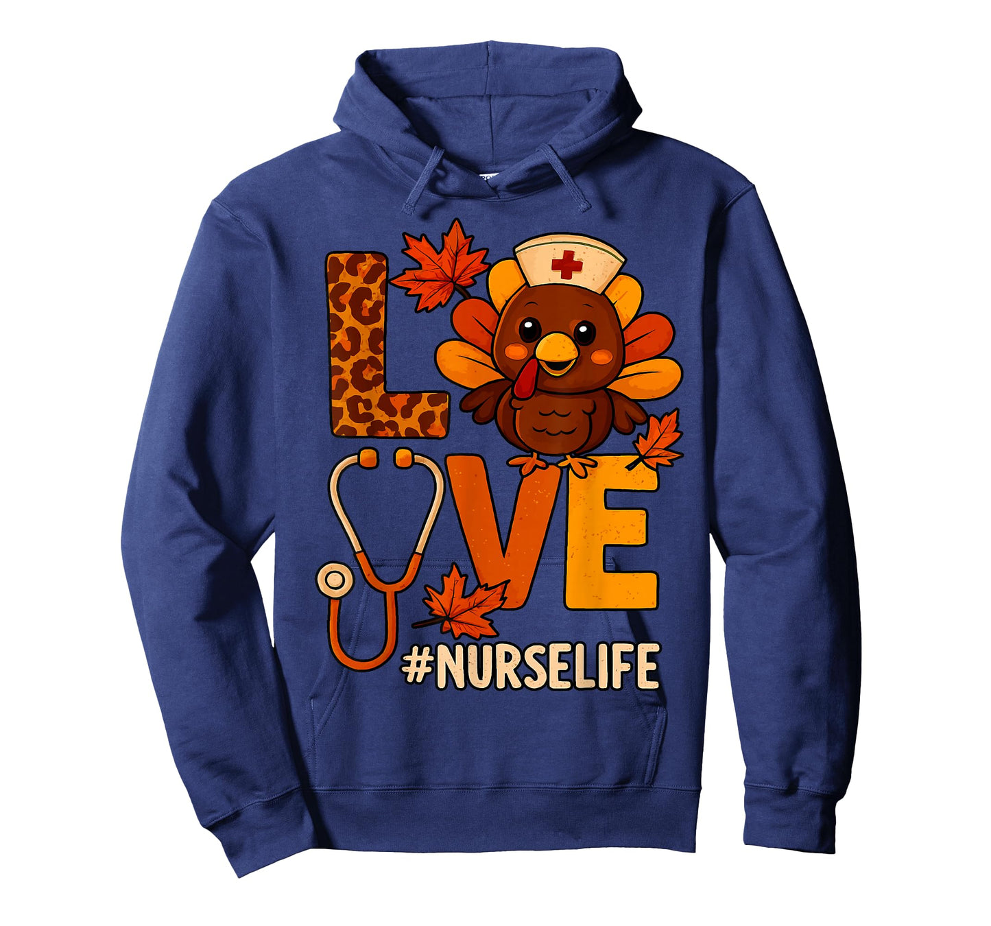 Love Nurse Life Thanksgiving Turkey Fall Scrubs Stethoscope T-Shirt