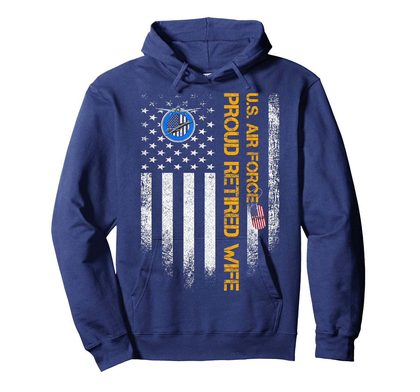 Vintage USA American Flag US Air Force Proud Retired Wife T-Shirt for Women Men