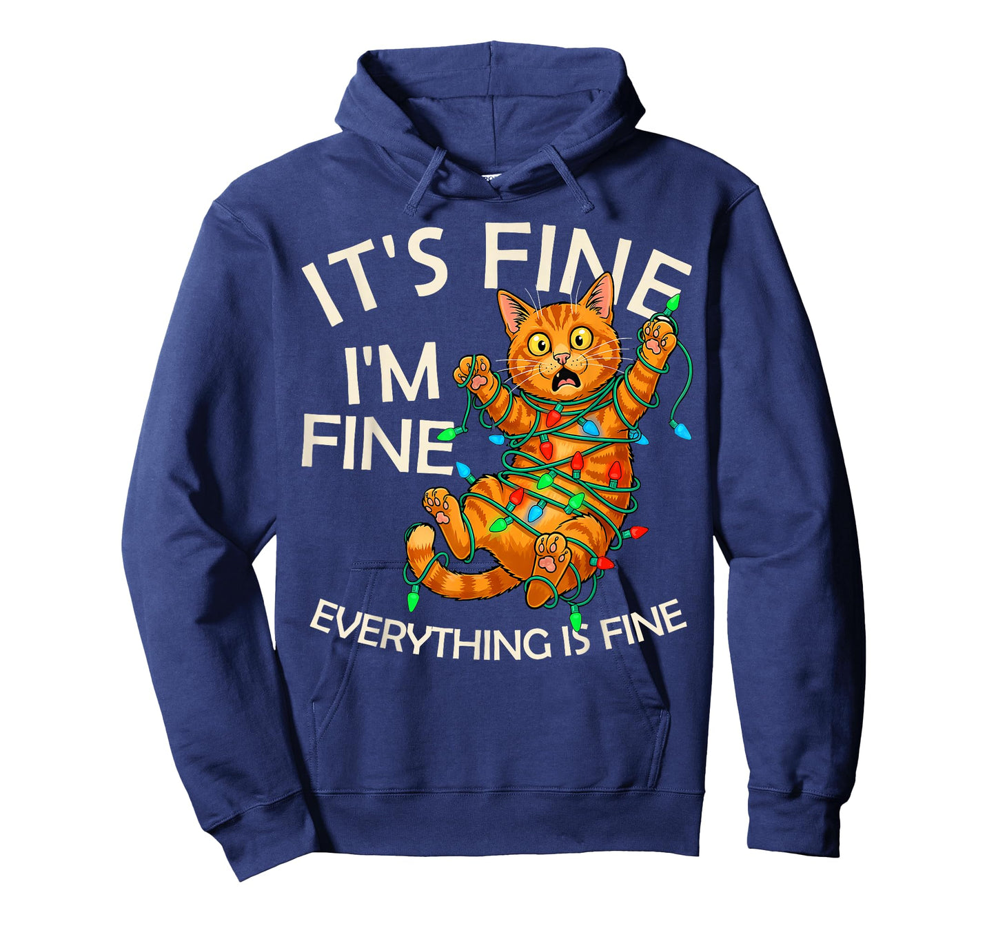 Funny Orange Cat Christmas Light It's Fine I'm Fine Xmas T-Shirt