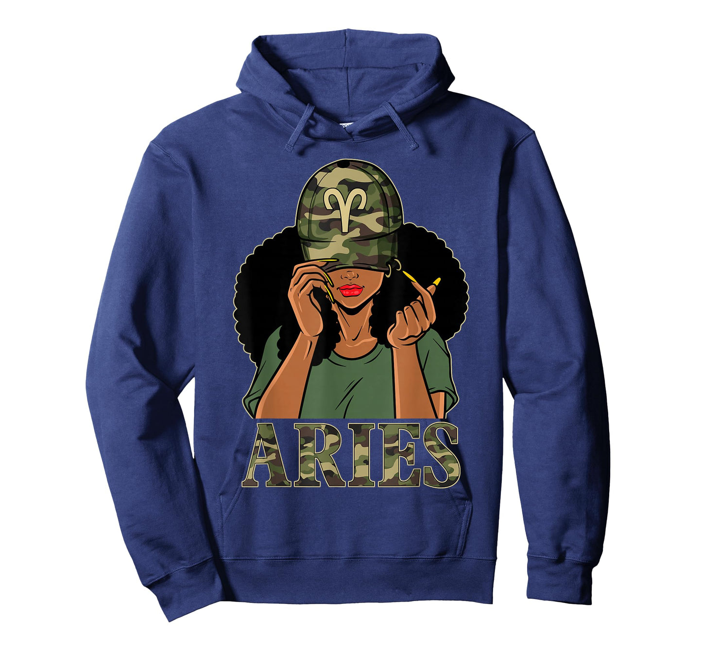 Aries Girl Black Woman With Cap Camo Afro Woman Zodiac T-Shirt