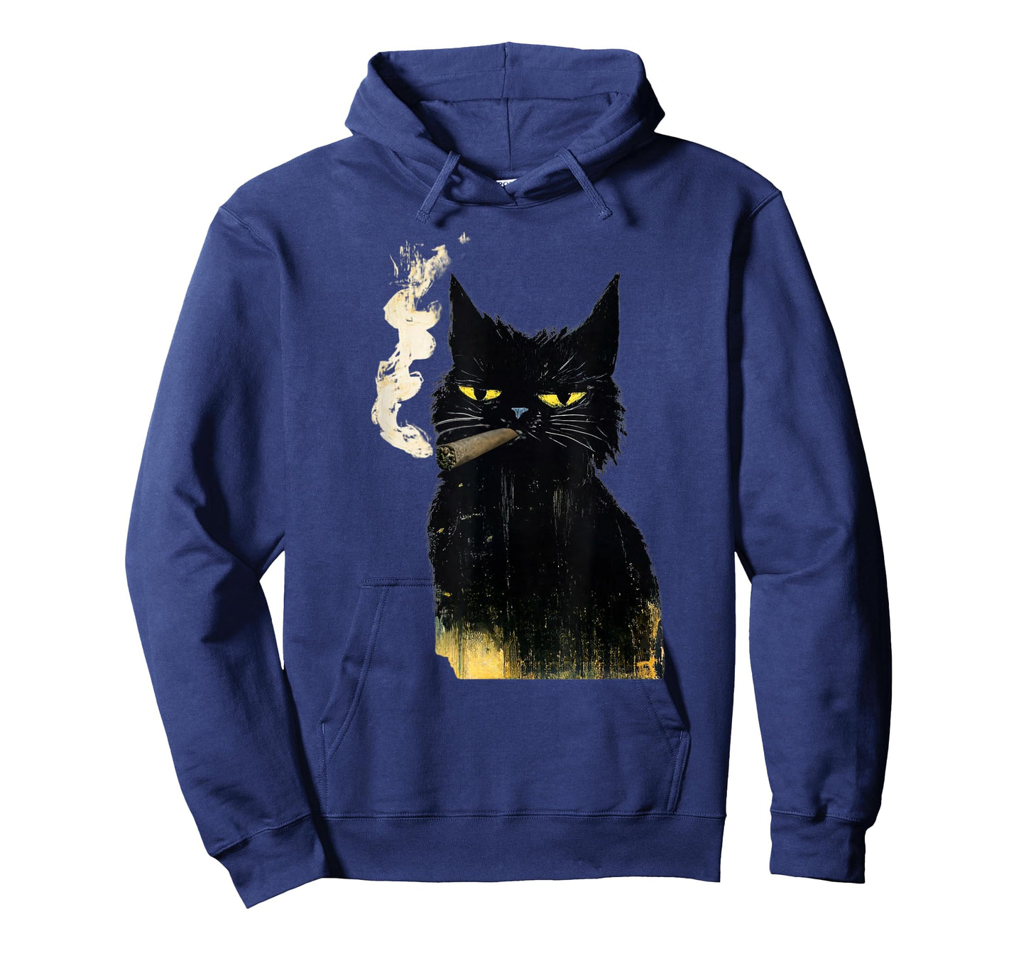 Funny Adult Vintage Black Cat Smoking Blunt Weed Art Paint T-Shirt