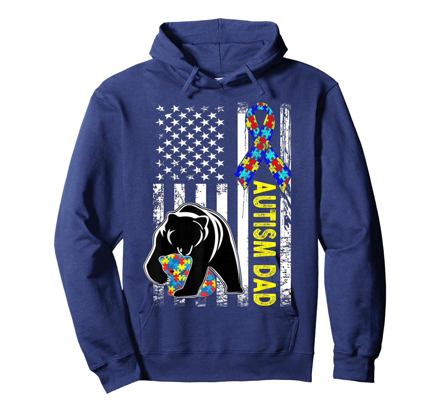 Dad Autism Awareness American Flag Fathers Day for Men Daddy T-Shirt Small