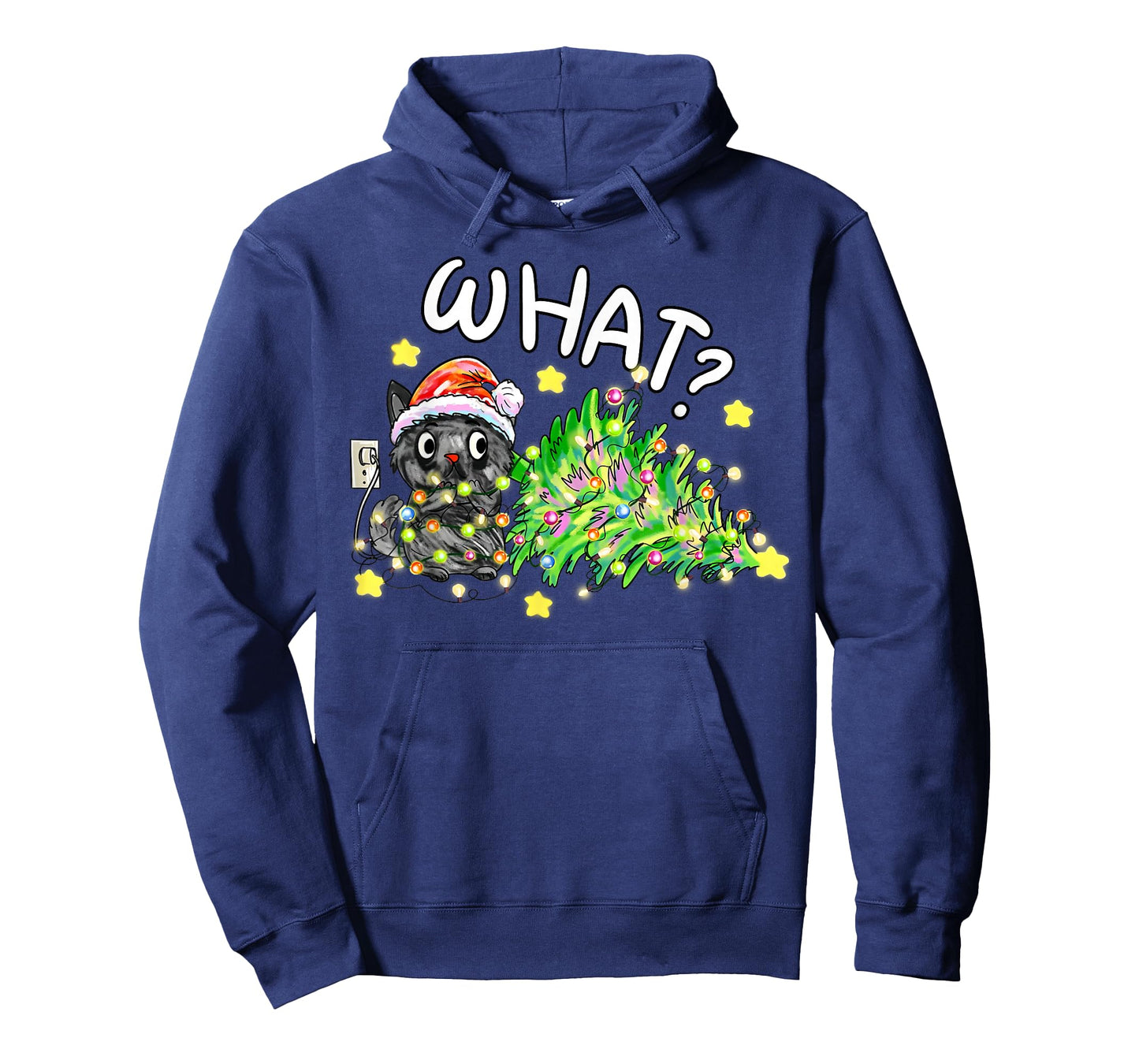 Funny Black Cat Gift Pushing Christmas Tree Over Cat What? T-Shirt
