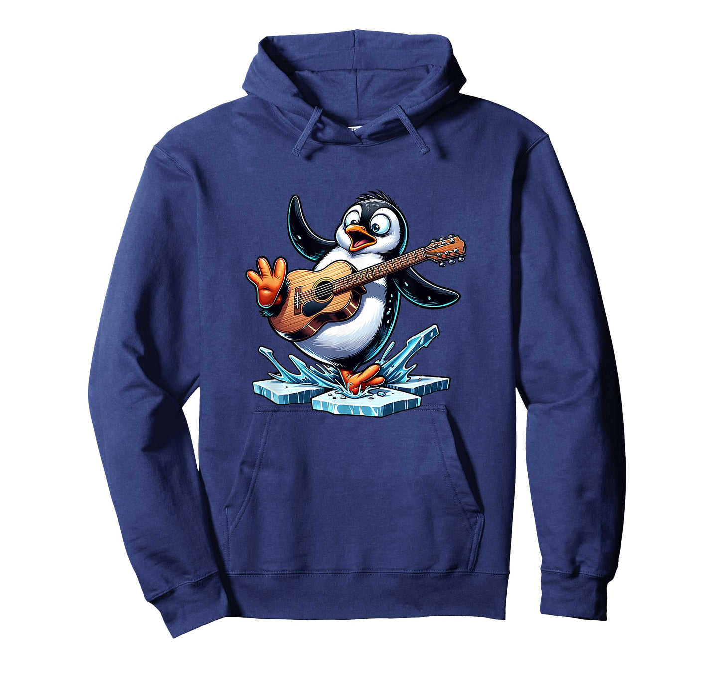 Funny Penguin Playing Guitar On Ice Splash T-Shirt