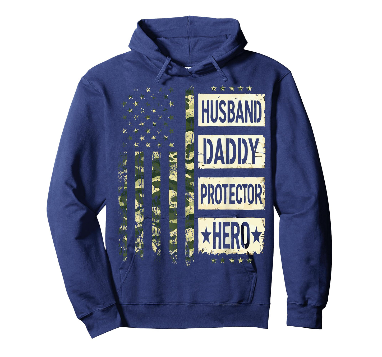 Husband Daddy Protector Hero Fathers Day Camo American Flag T-Shirt