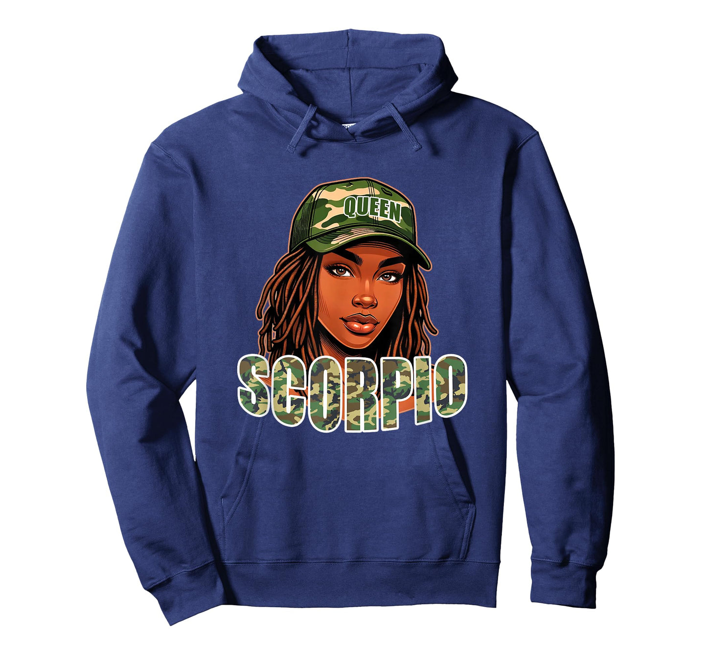 Scorpio Queen Black Woman Camo Hat Locs Birthday T-Shirt