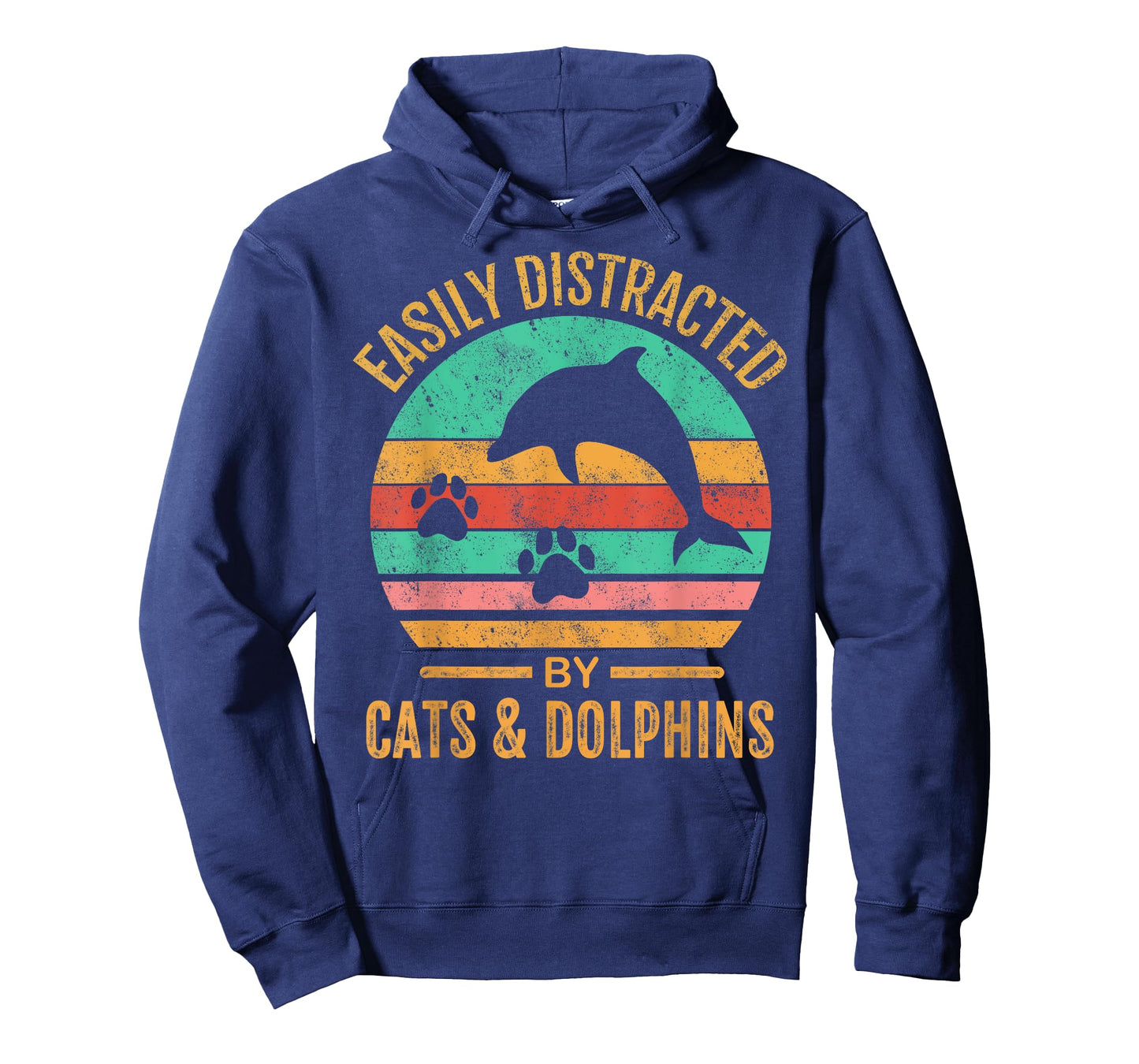 Easily Distracted By Cats & Dolphins Retro Funny T-Shirt