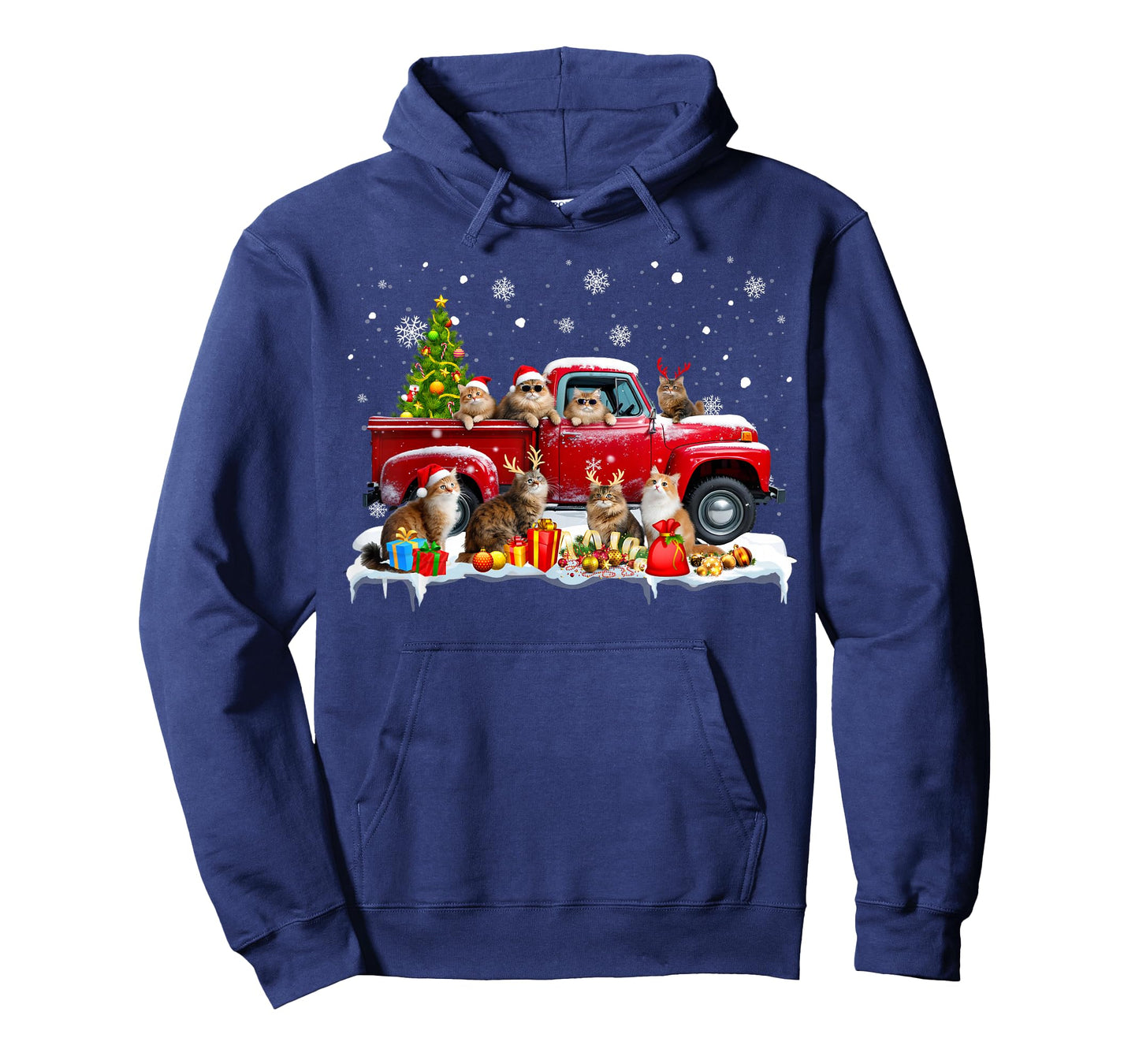Maine Coon Cat Red Truck Christmas Tree Santa Ugly Xmas T-Shirt