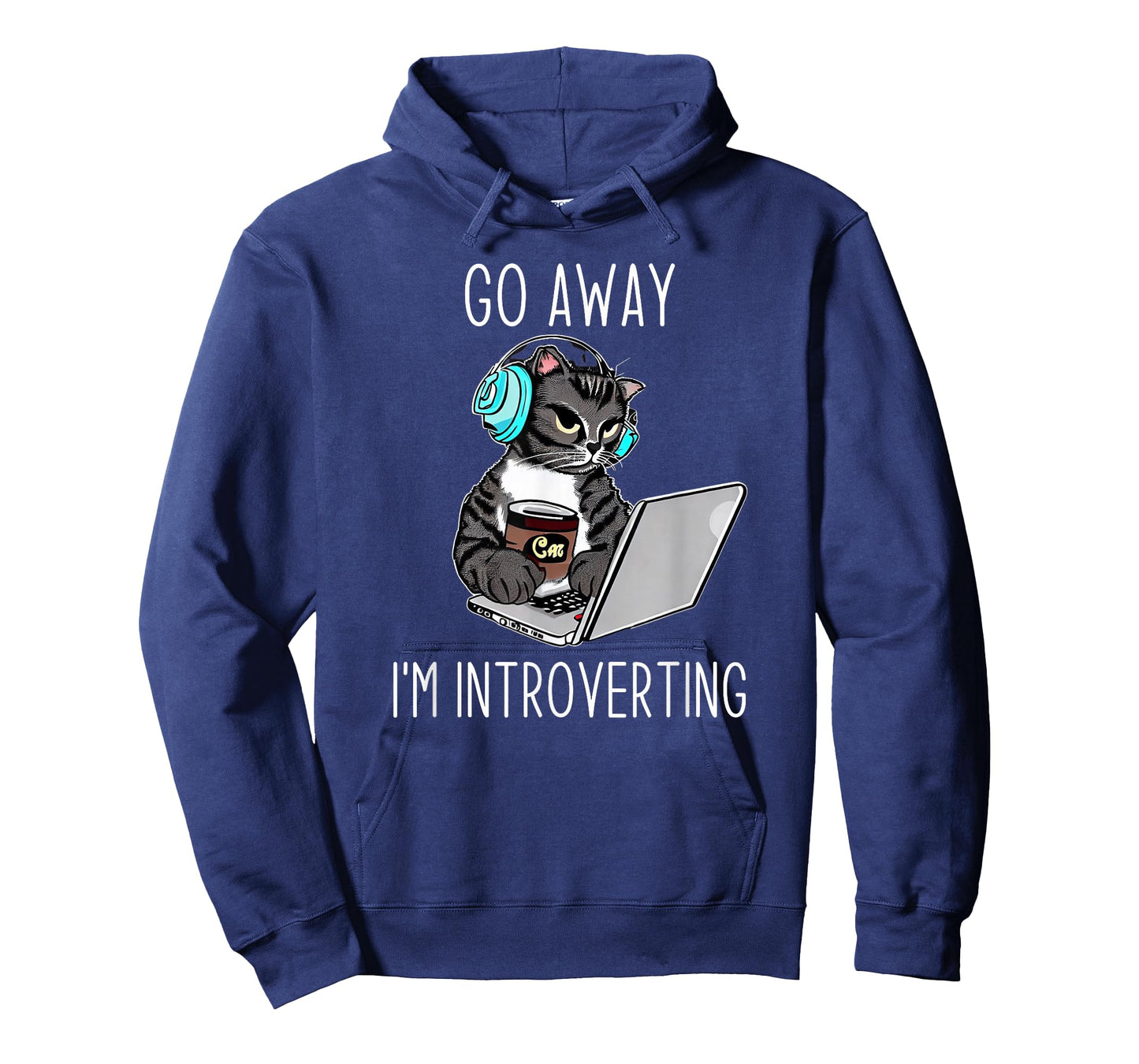 Go Away I'm Introverting Finny Cat with Laptop and Coffee Men Women T-Shirt